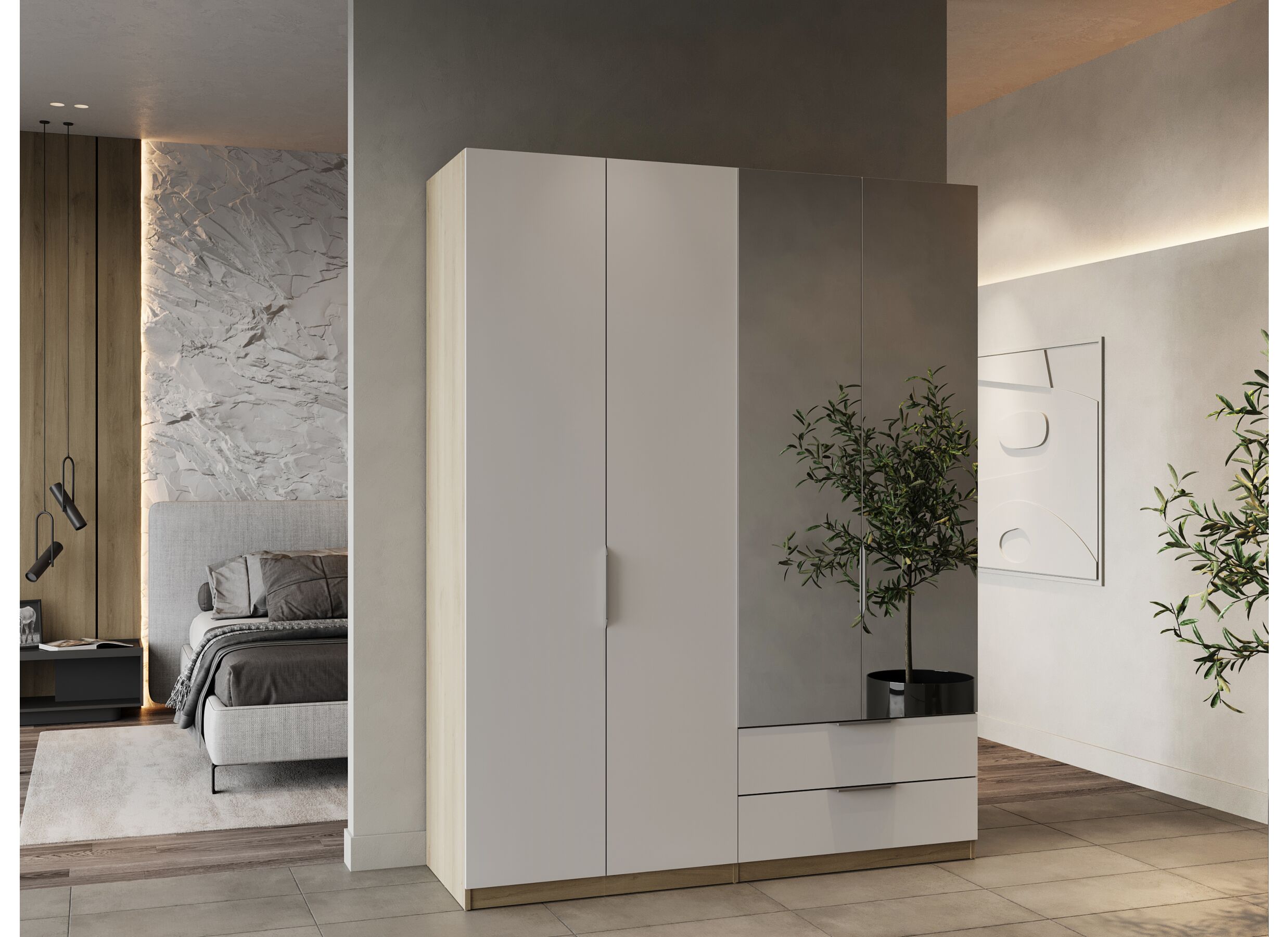 Foto ambiance - Garde-robe Ghost 157cm - décor - chêne kronberg/blanc