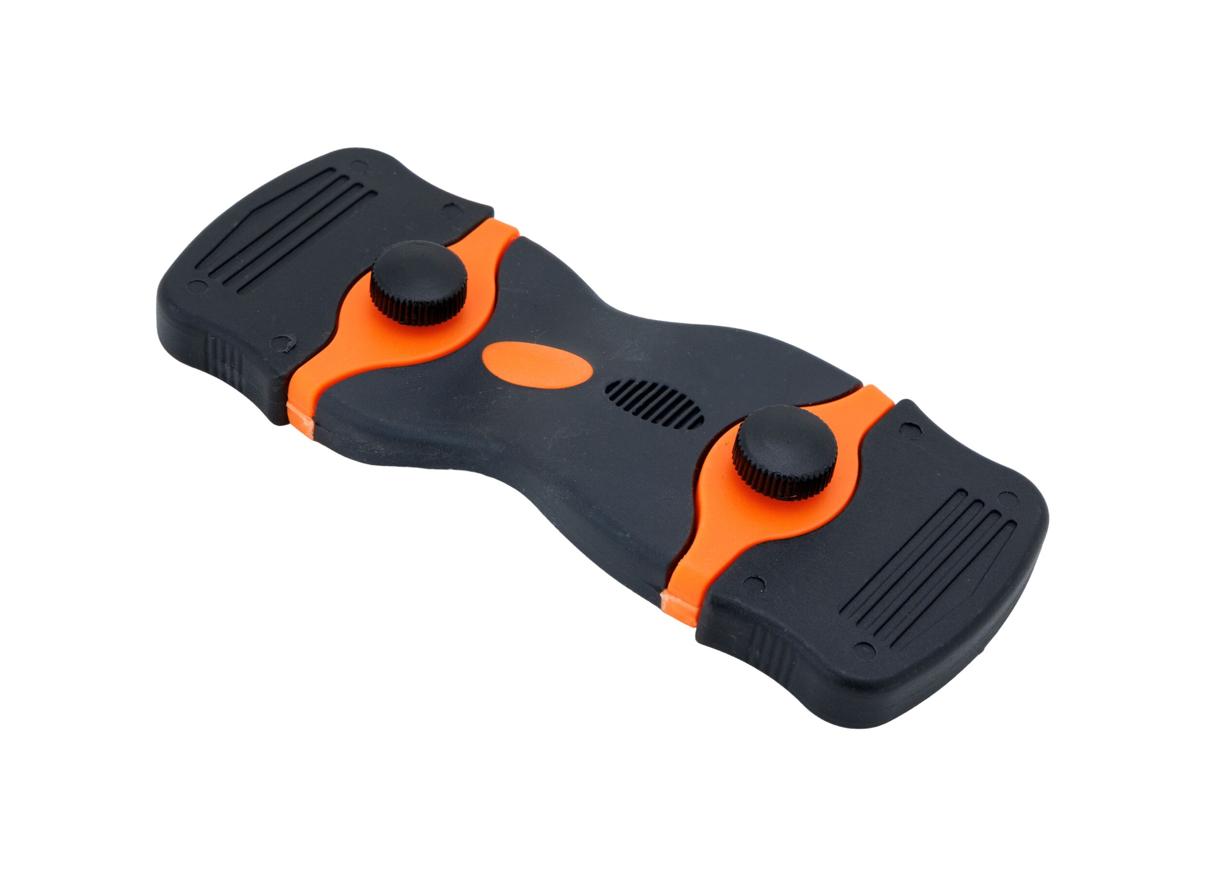 Fornuisschraper dubbelzijdig 19x8 - Fornuisschraper dubbelzijdig 19x8,3cm - kunststof & roestvrij staal - zwart & oranje