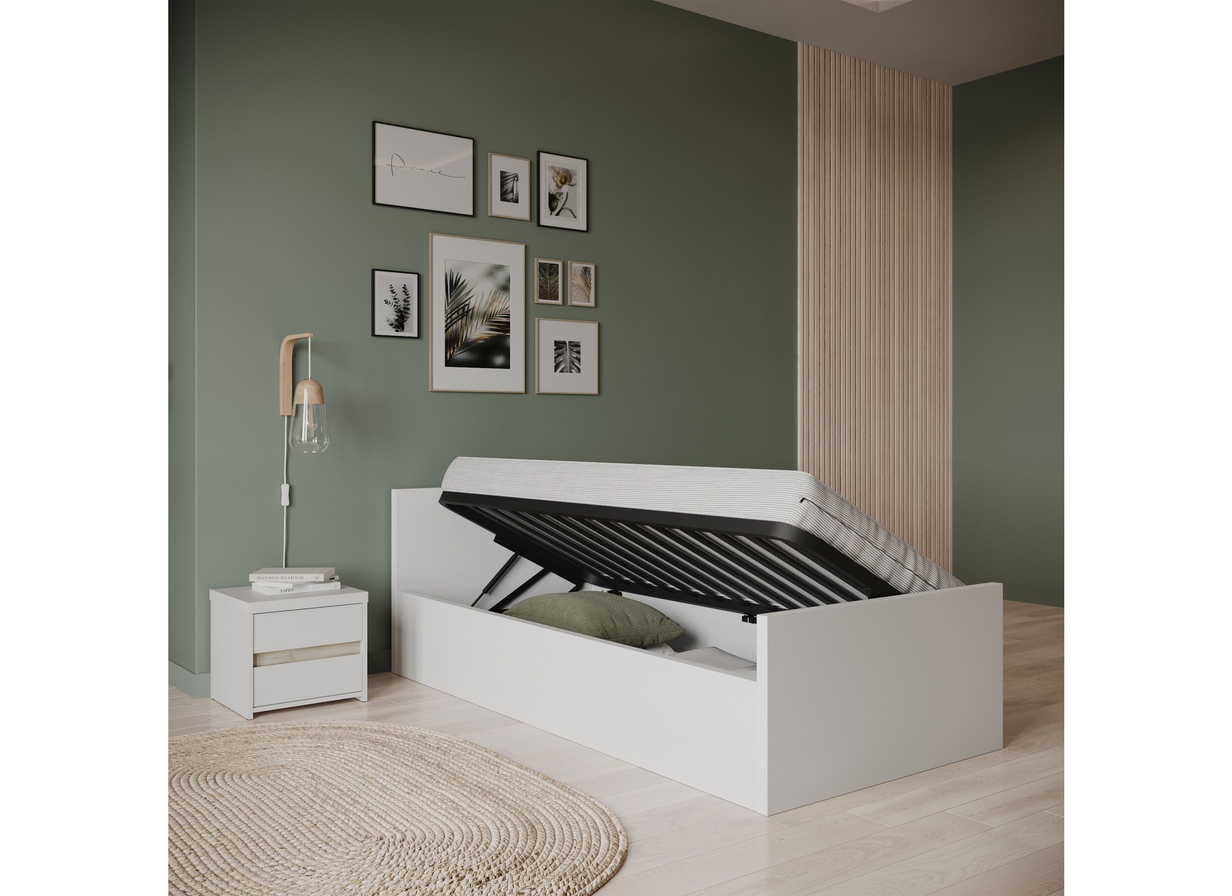 Foto ambiance - Lit Clyde 90x200cm - décor - blanc avec rangement