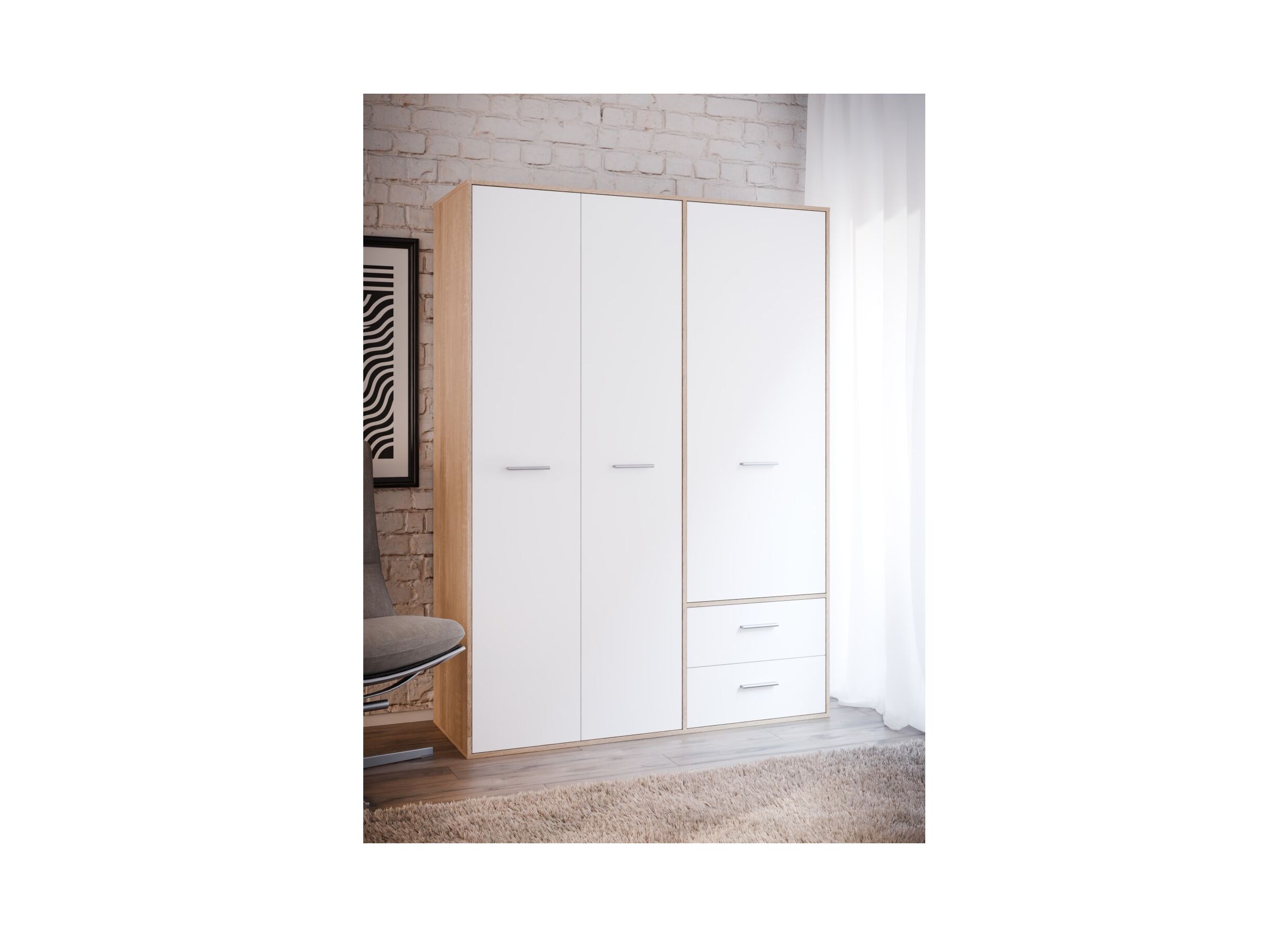 Sfeerfoto - Kleerkast Mokkaro 145cm - decor - wit/sonoma eik