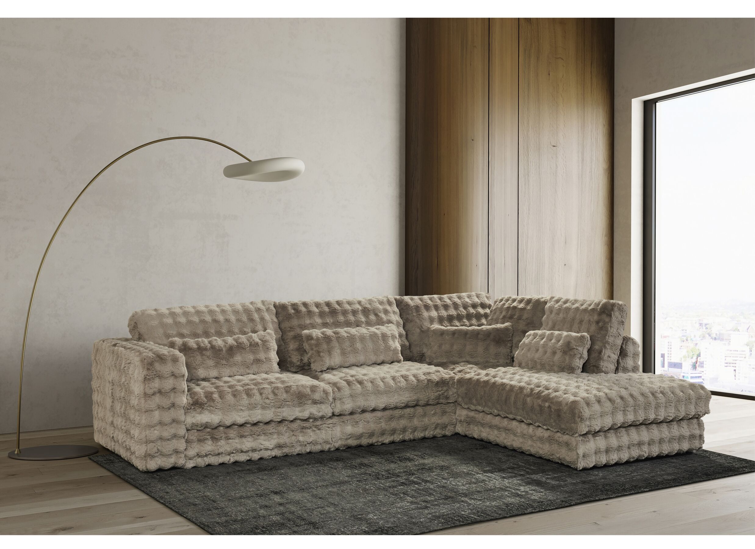 Sfeerfoto - Hoeksalon Mojo 327x228cm - stof - greige