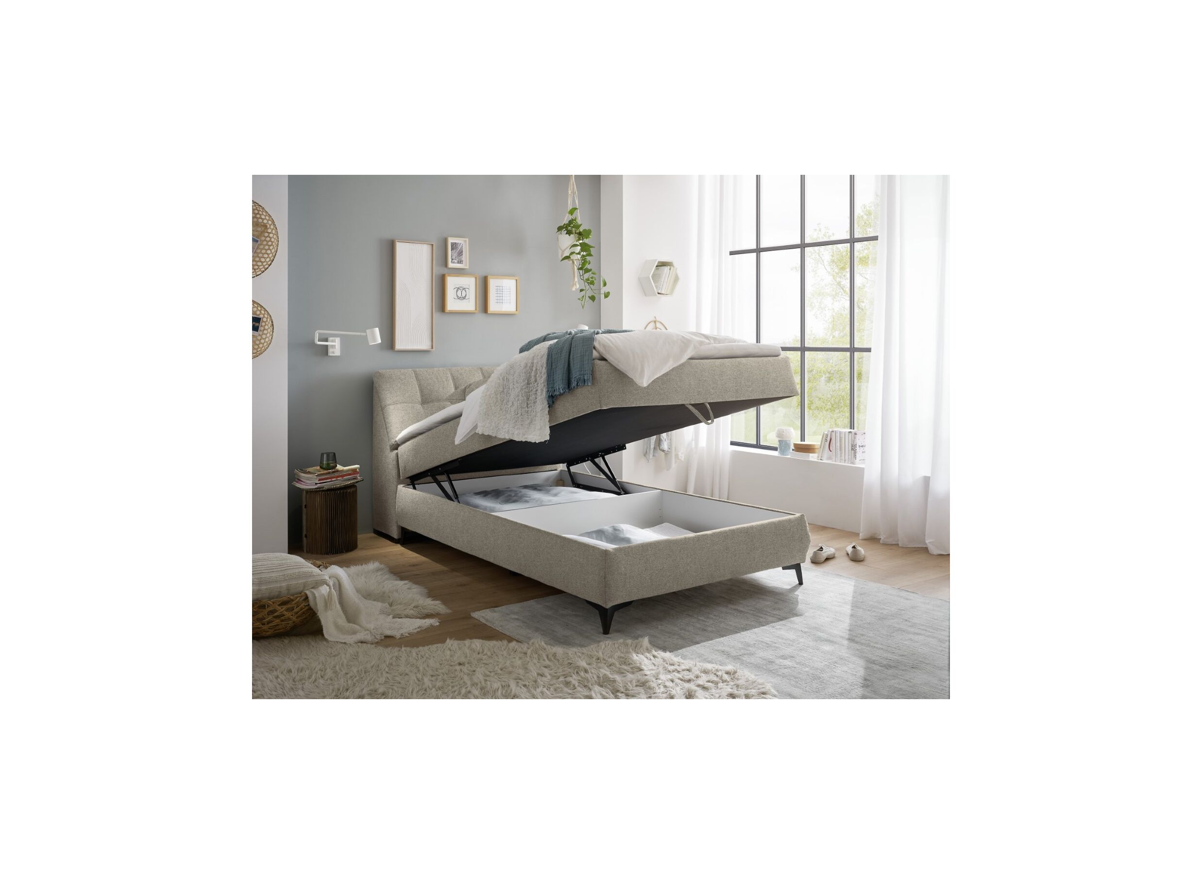 Sfeerfoto - Bedbox Atlantis 120x200cm met opbergruimte stof zand