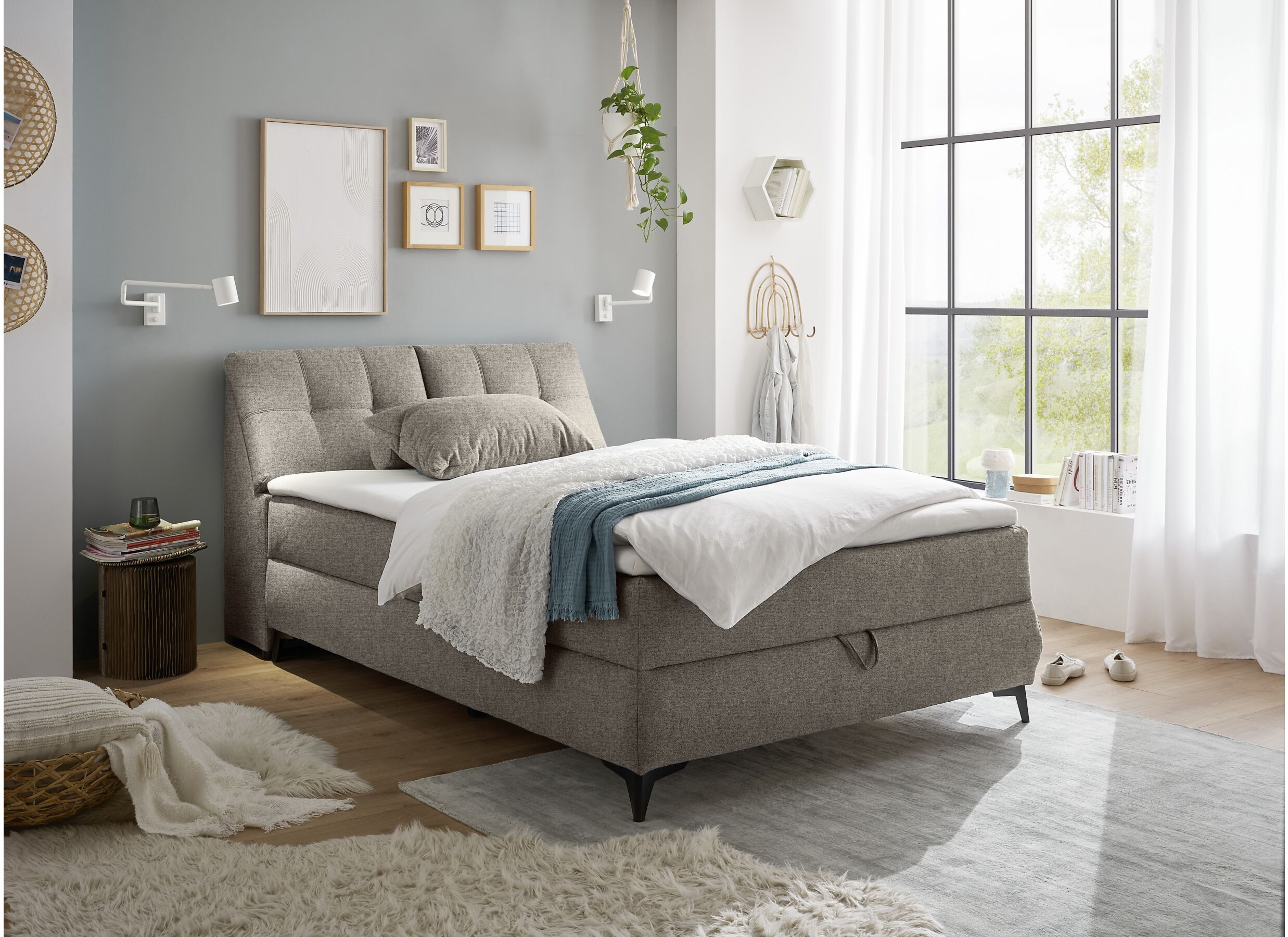 Bedbox Atlantis 140x200cm met opbergruimte stof zand