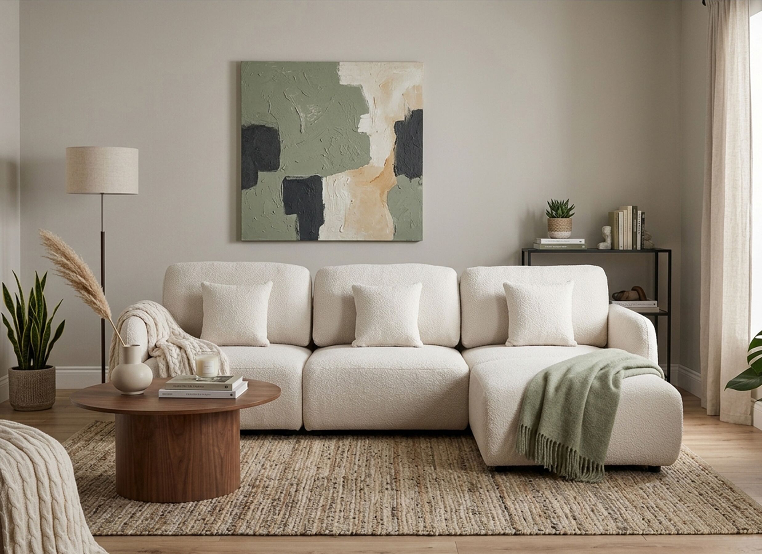 AI Generated - Canapé d'angle Danae 282x168cm - tissu - beige