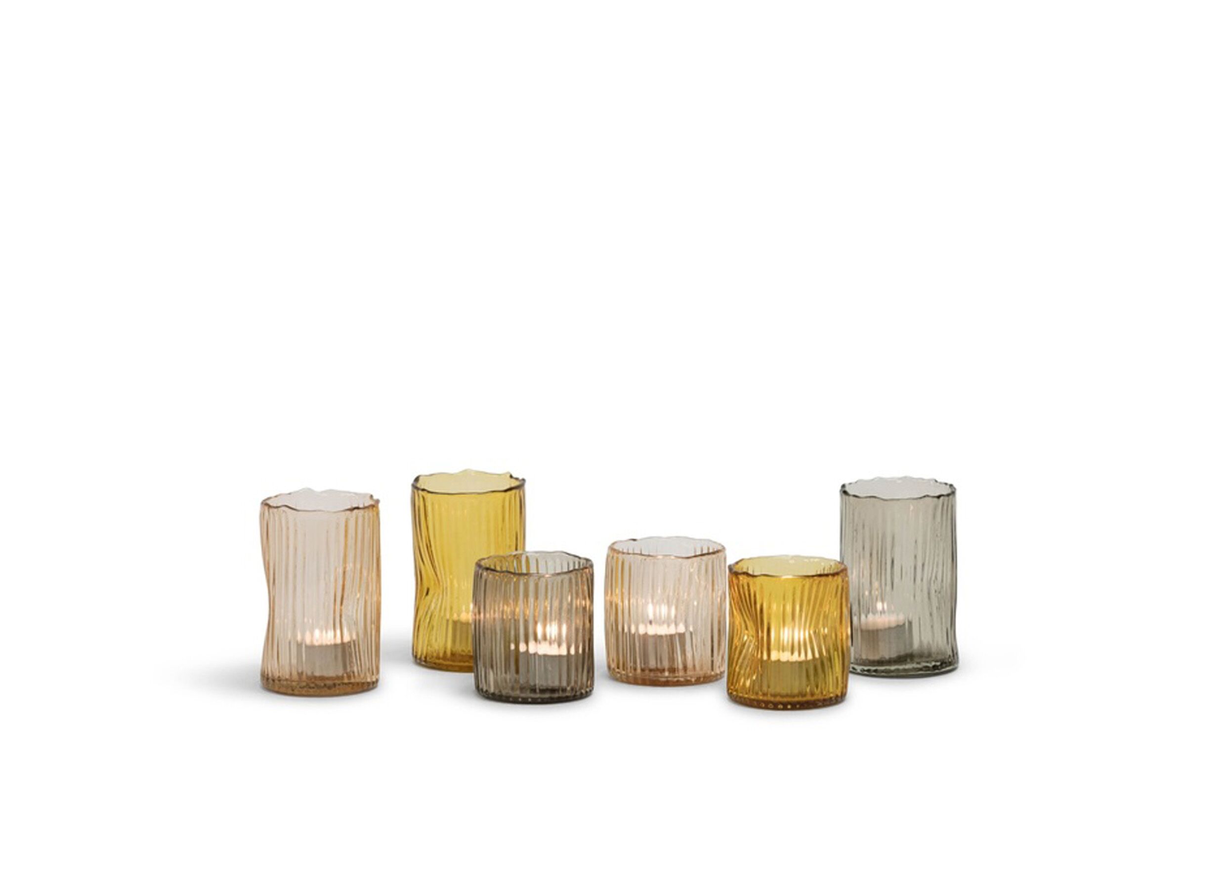 Aperçu - Porte-bougie côtelé Ø8x12,5cm - verre - pêche