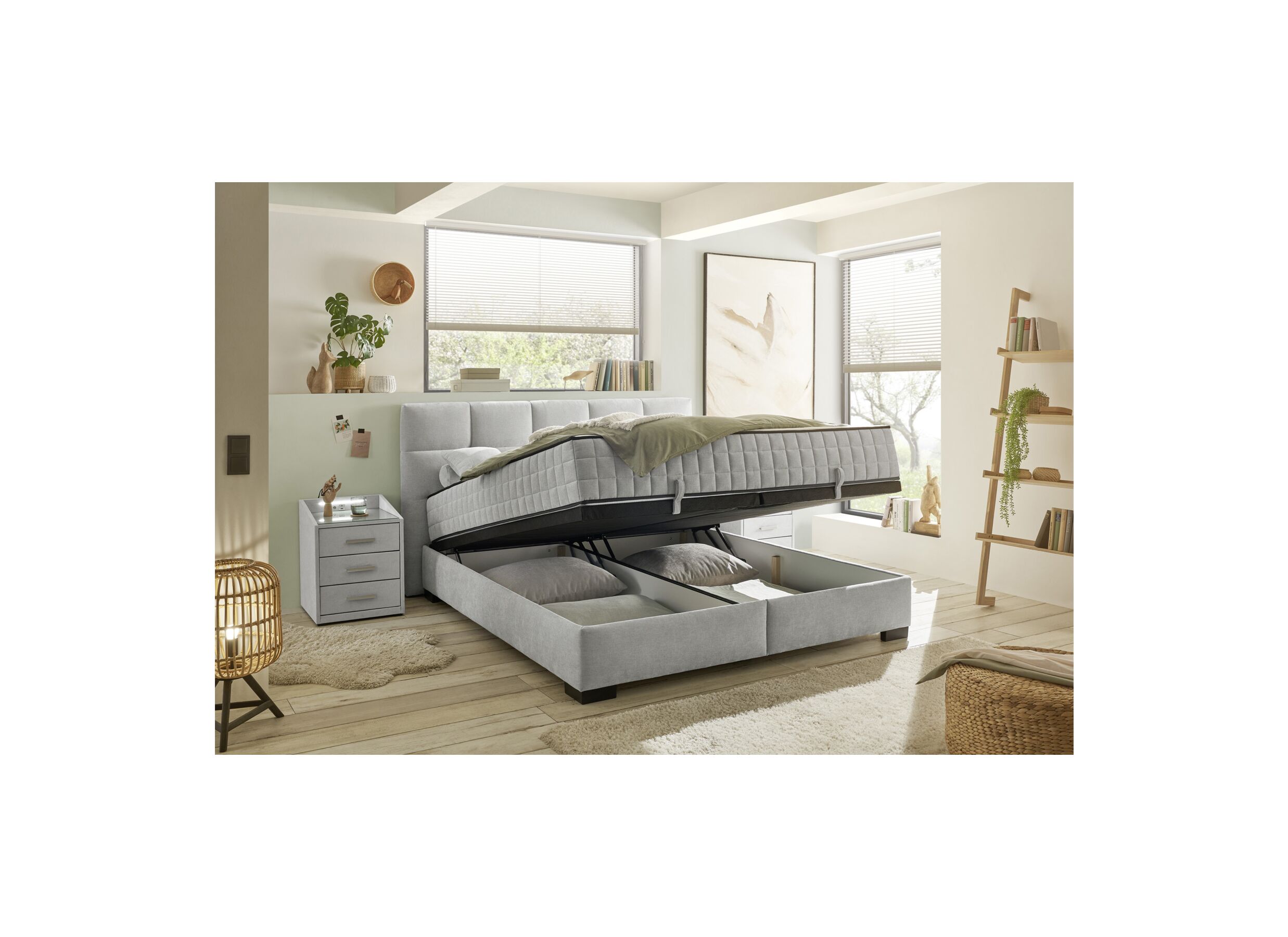 Foto ambiance - Lit box Nagol A 160x200cm avec rangement tissu argent