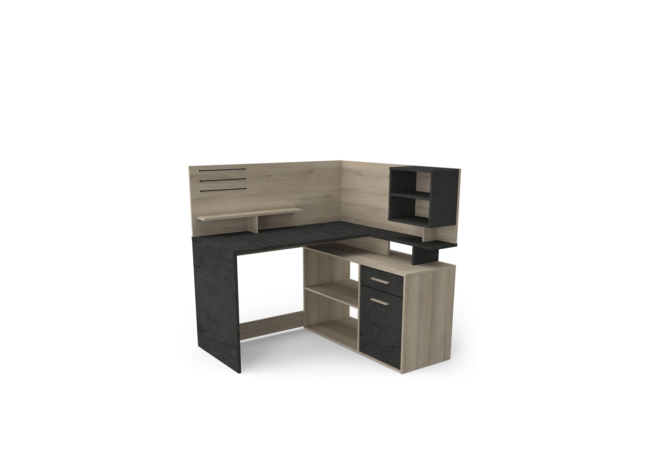 Hoekbureau Malicia 122x116x120cm - meubelplaat - zwart/eik