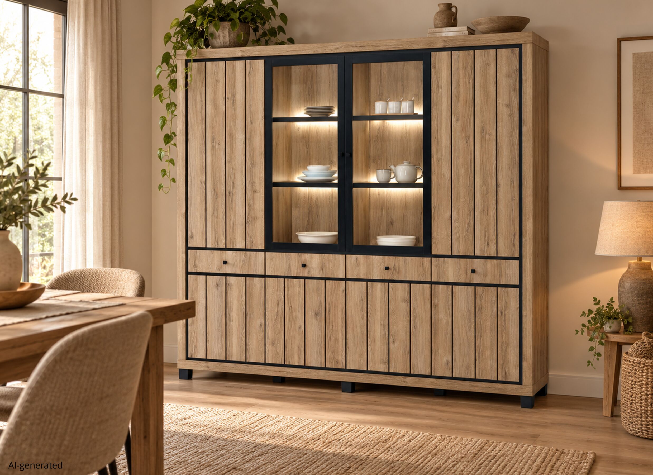 AI Generated - Vitrine Eduard 241cm - décor - summer oak