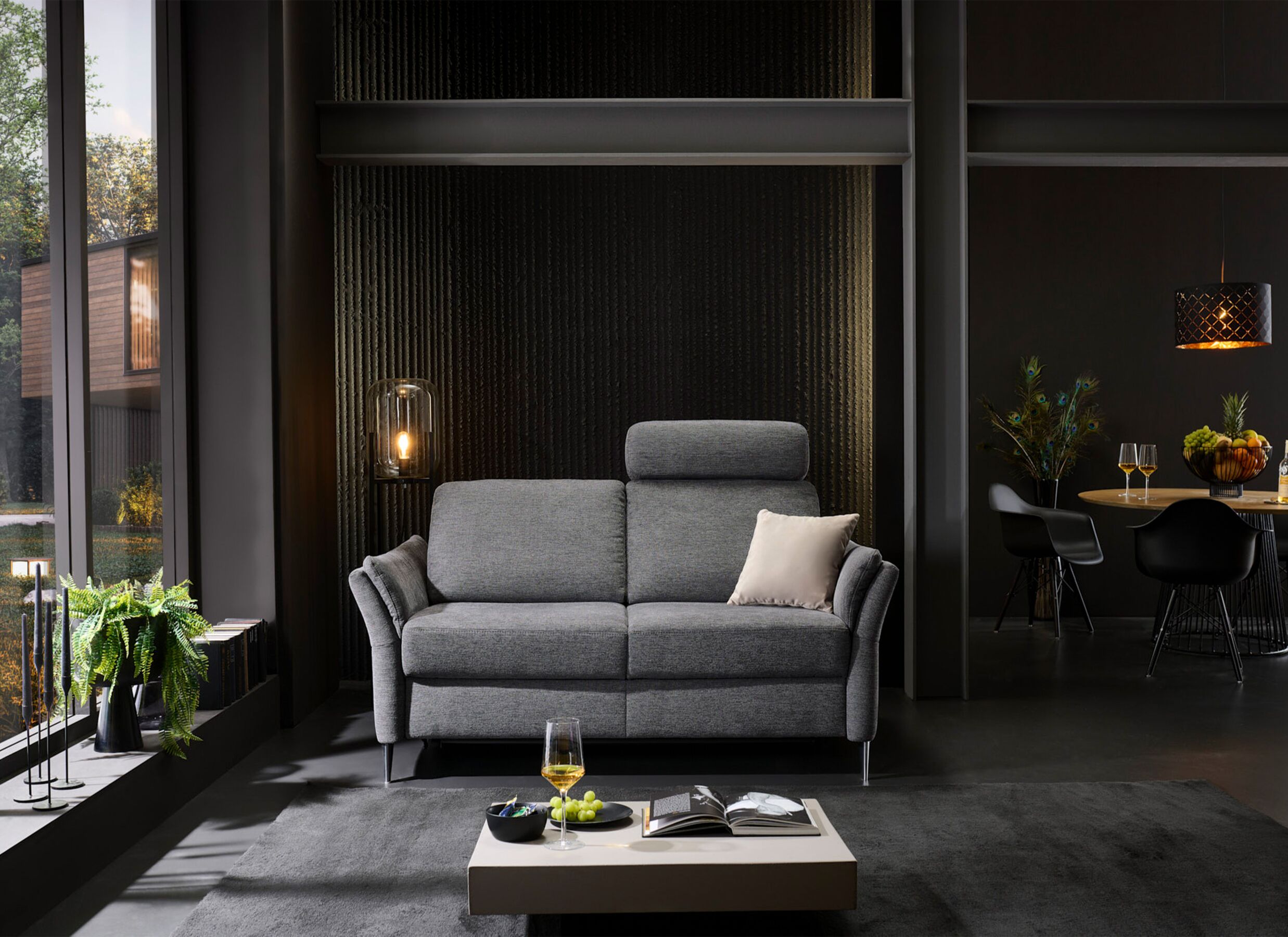 Sfeerfoto - Zetelbed Alea 2-persoons - stof - antraciet met hoofdsteun