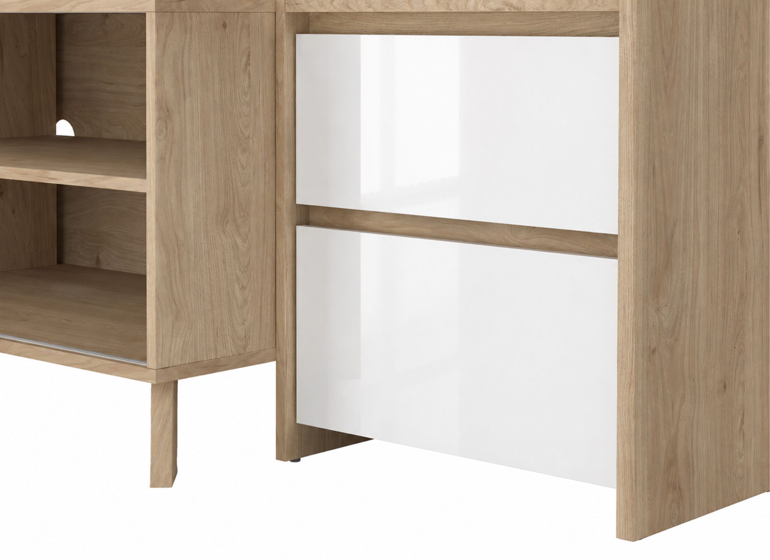 Detail - Meuble TV mural Next 209cm - mélamine - blanc brillant & jackson hickory