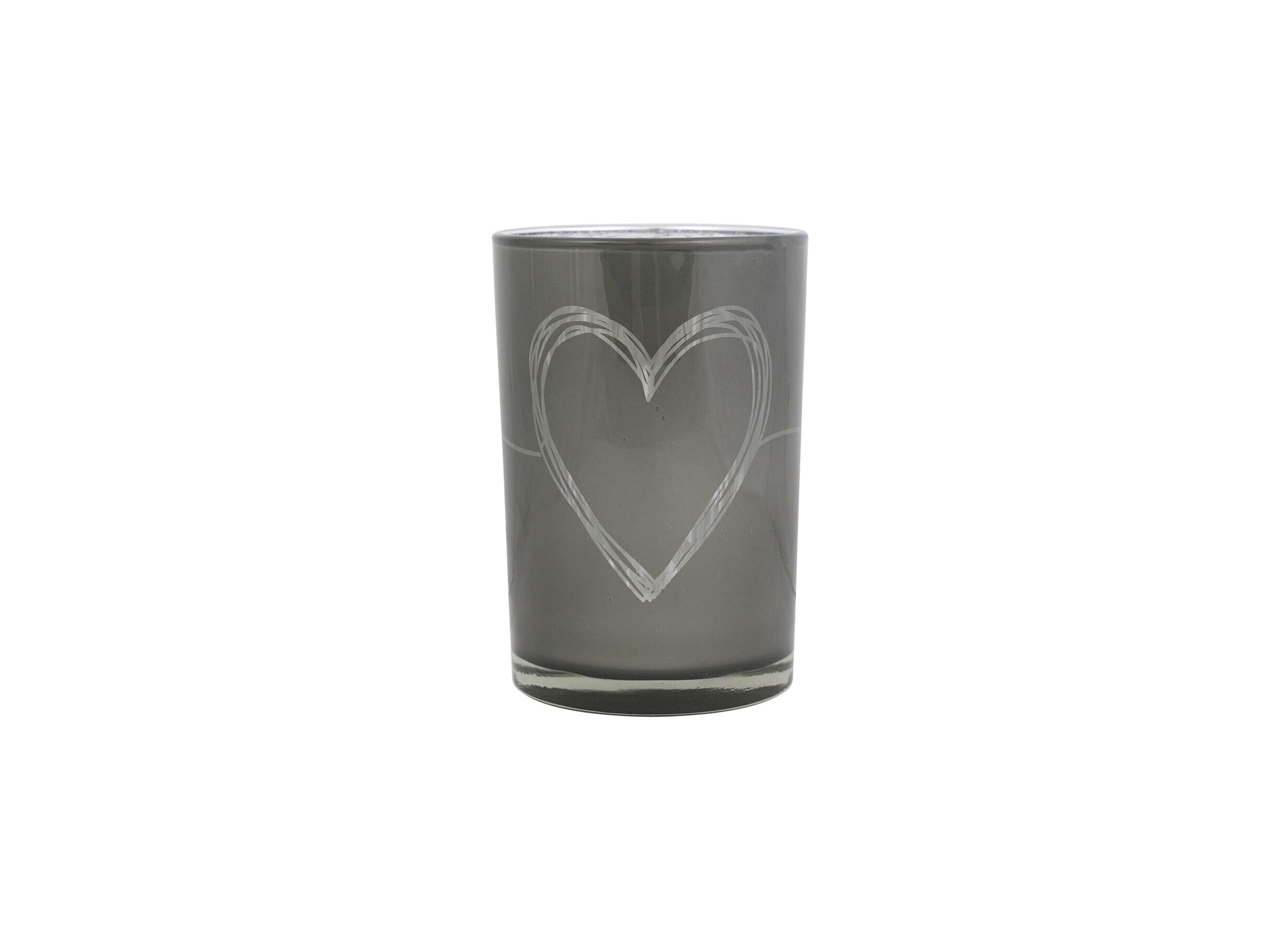 Porte-bougie Heart H18cm - verre - gris