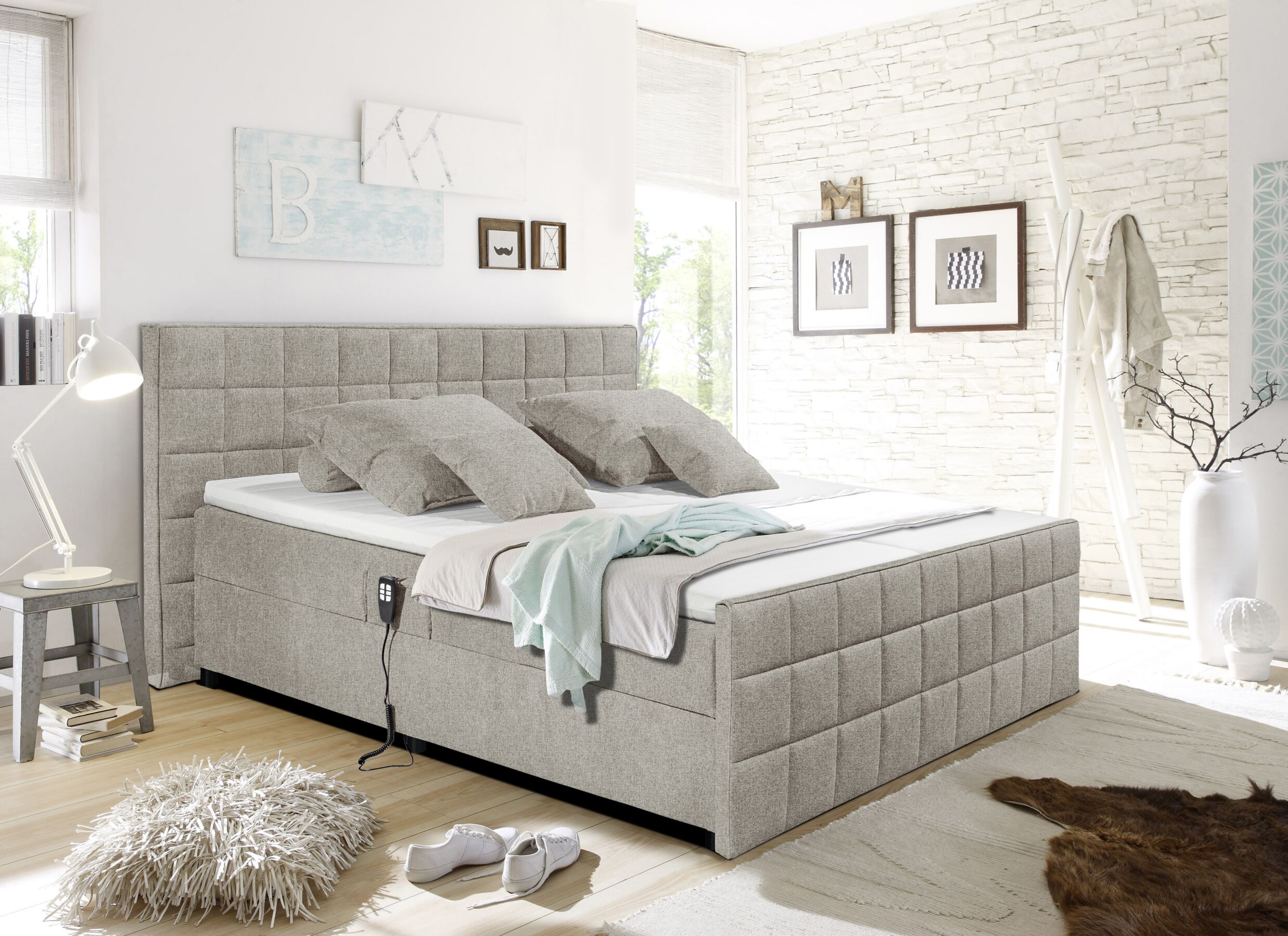 Foto ambiance - Lit box 180x200cm - tissu - sand electrique
