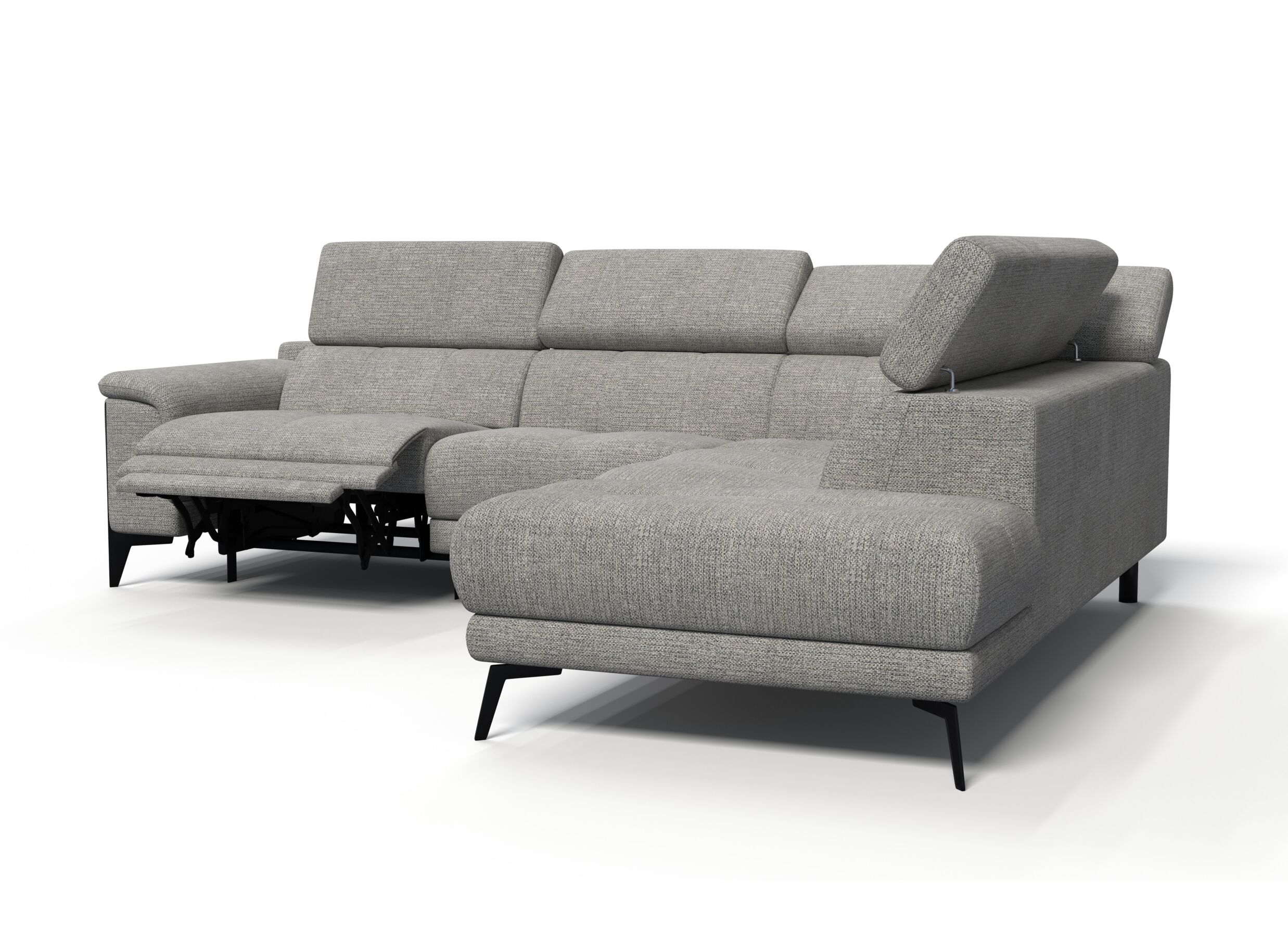 Aperçu - Canapé d'angle Amira 290x228cm - tissu - gris avec relax