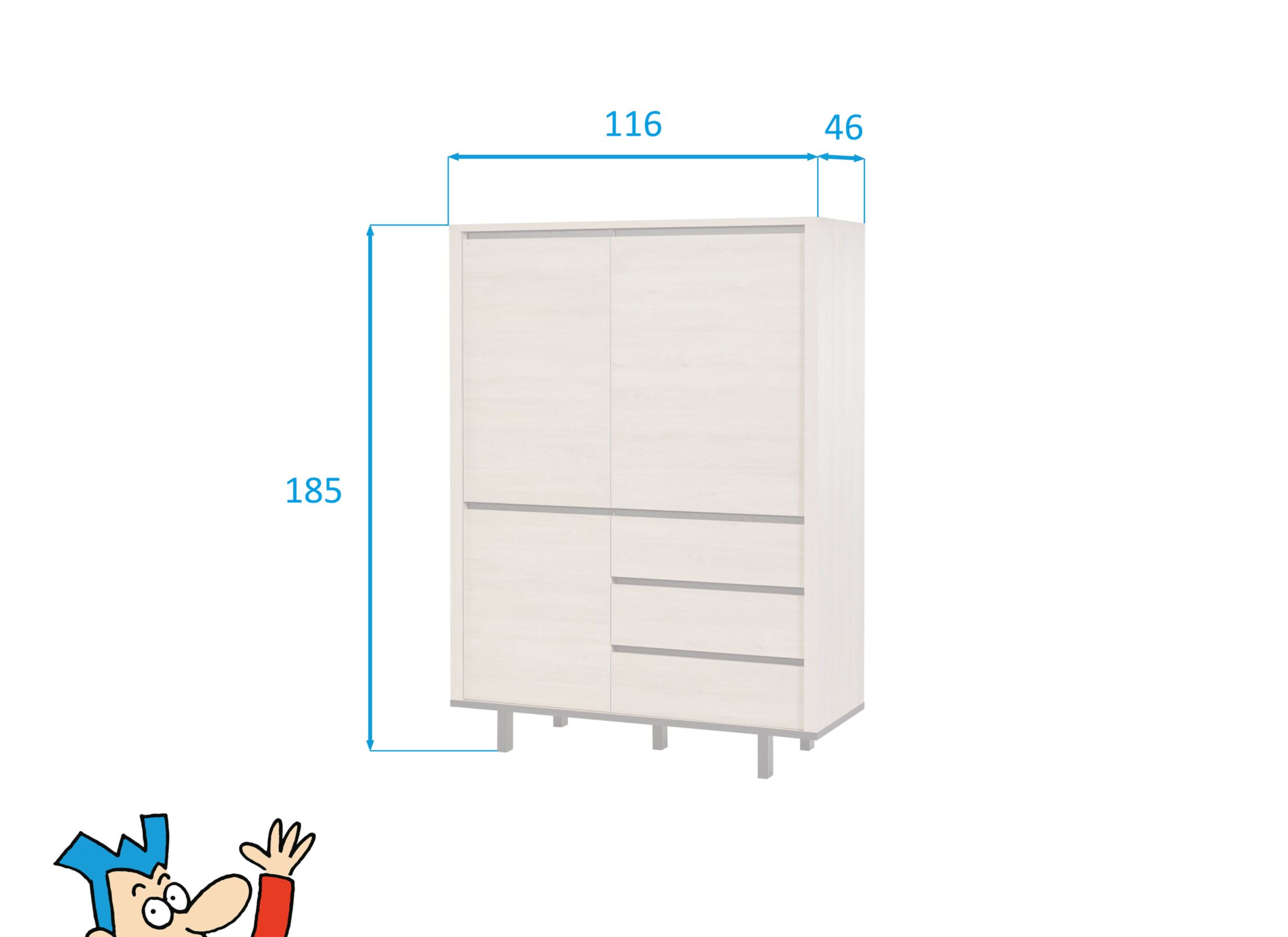 Afmetingen - Barkast Tyler 116cm - melamine - urban oak