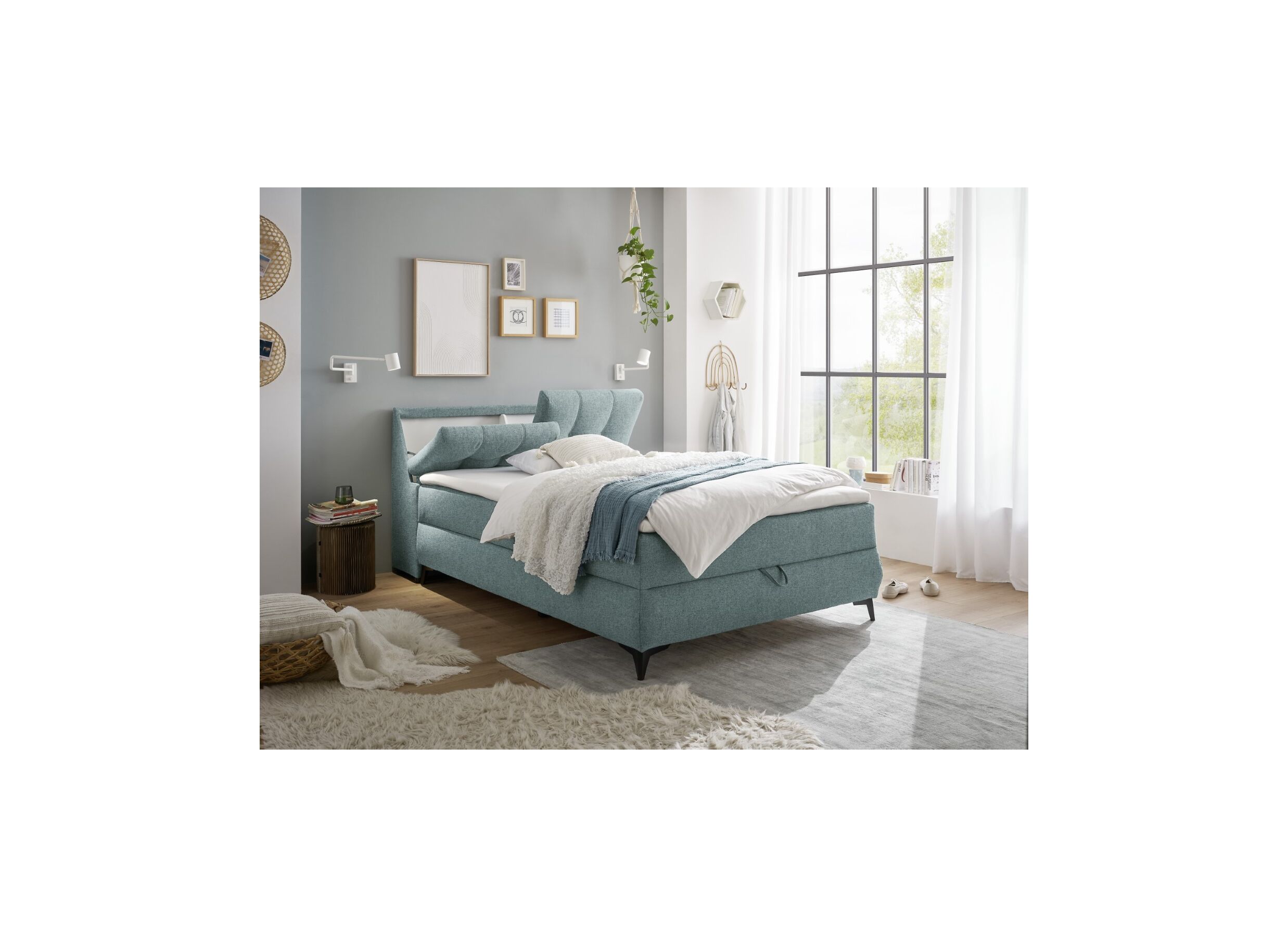 Bedbox Atlantis 140x200cm met opbergruimte stof munt