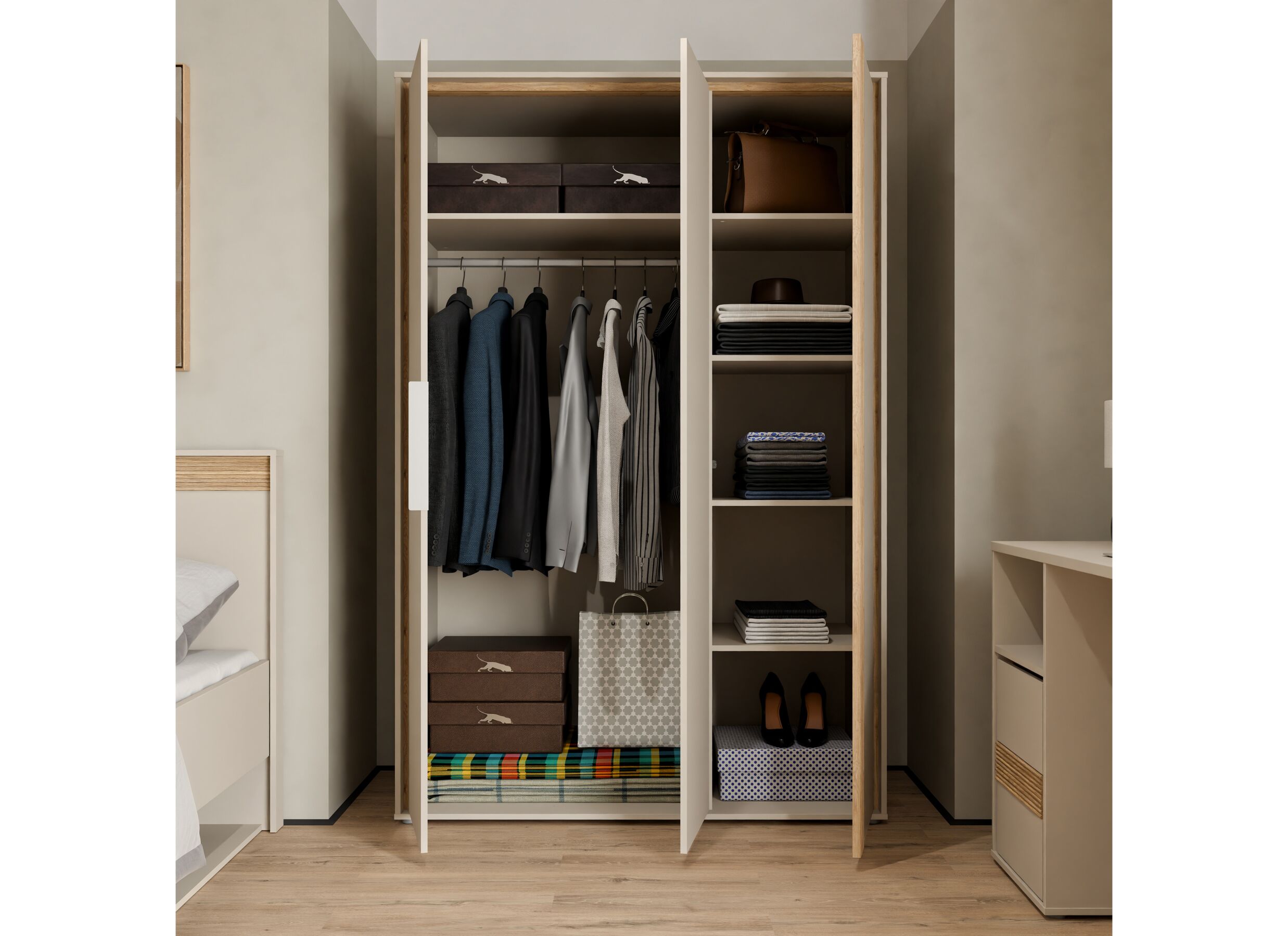 Foto ambiance - Garde-robe Wexlin 126x60x194cm - décor - sand & mauvella oak