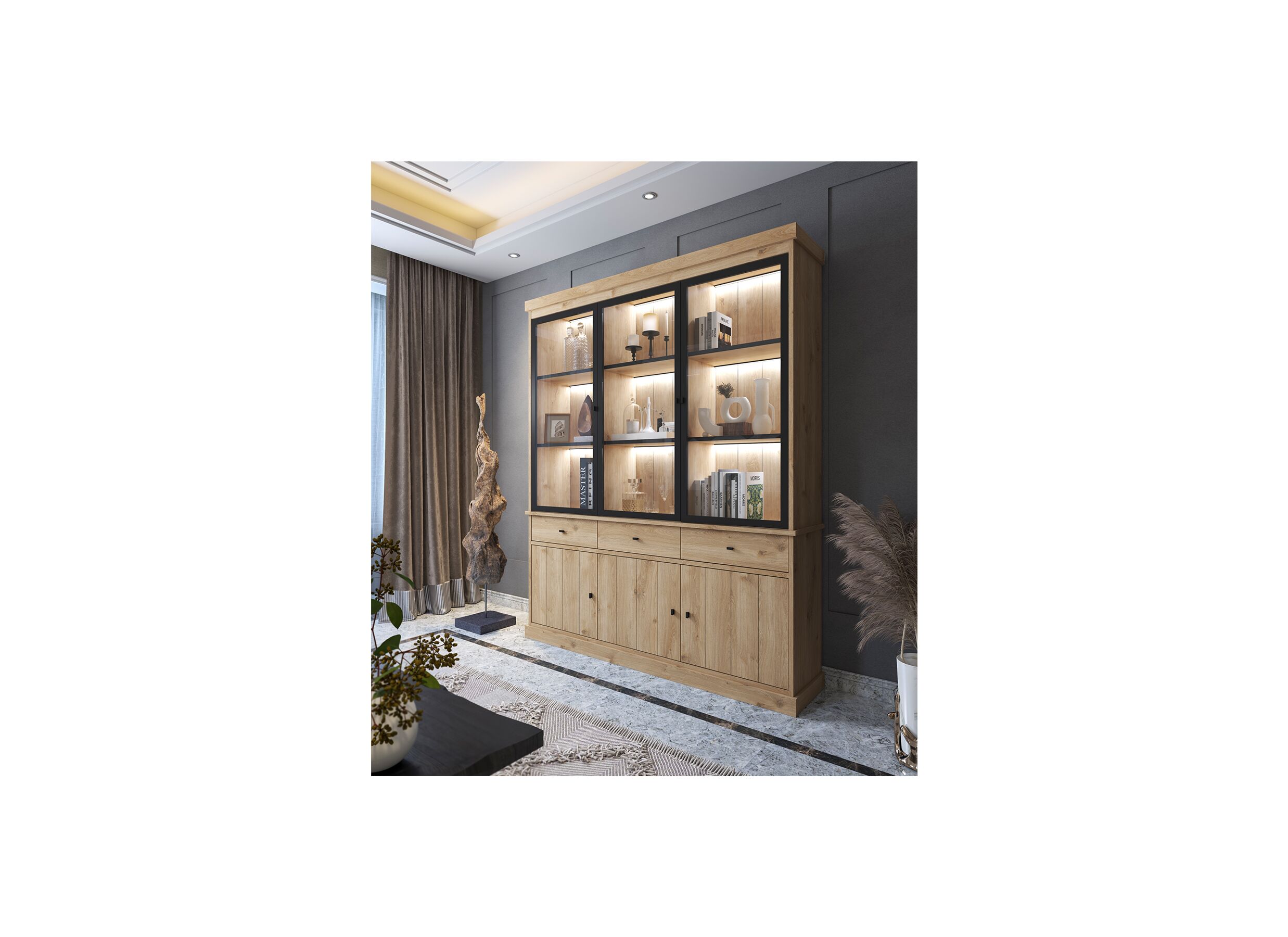 Vitrine Valencia 182cm - Vitrine Valencia 182cm - mélamine - chêne clair