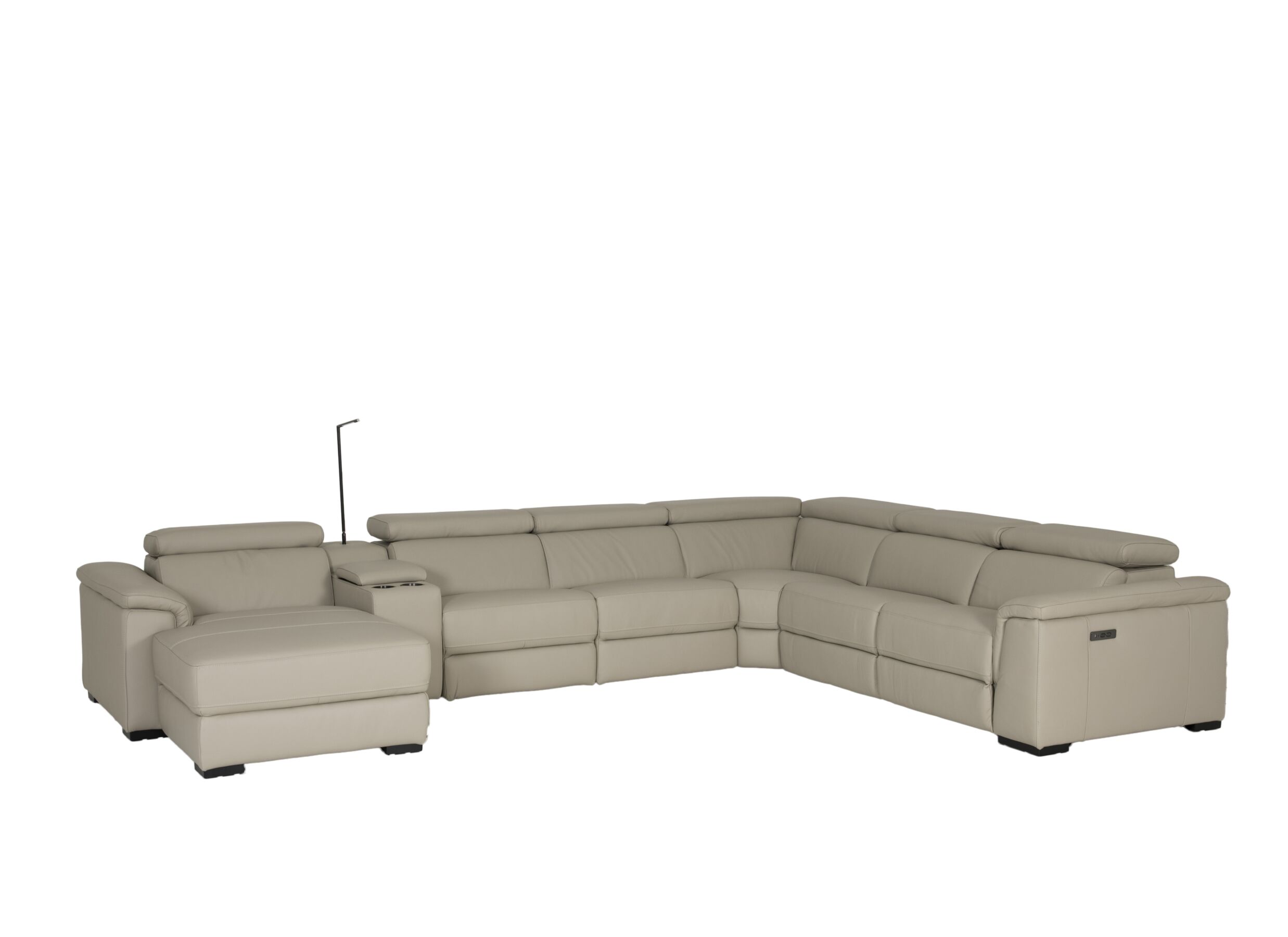 Hoeksalon Walk 413x303cm - leder - grijs met relax en opbergruimte