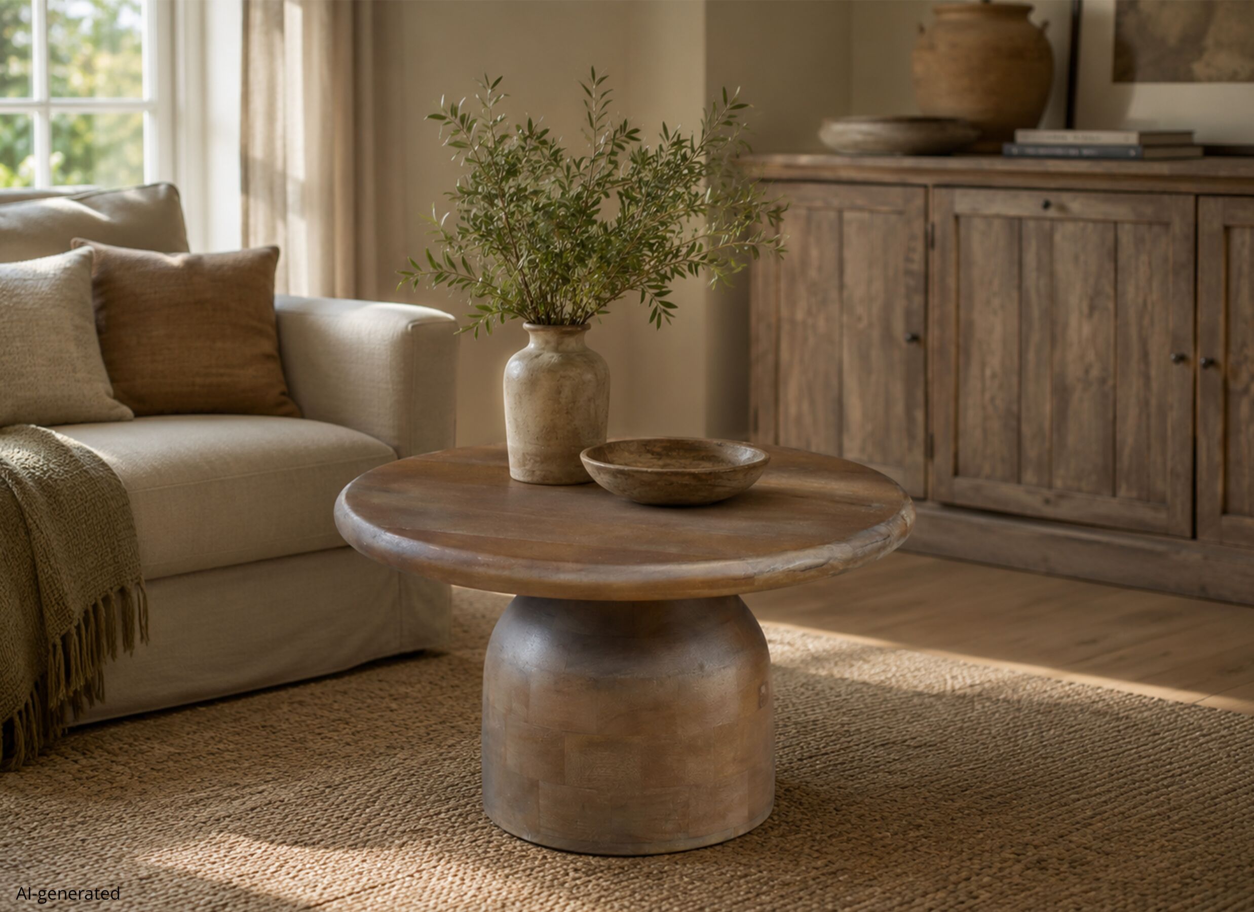 AI Generated - Table basse Mambo Ø60cm - manguier massif - marron