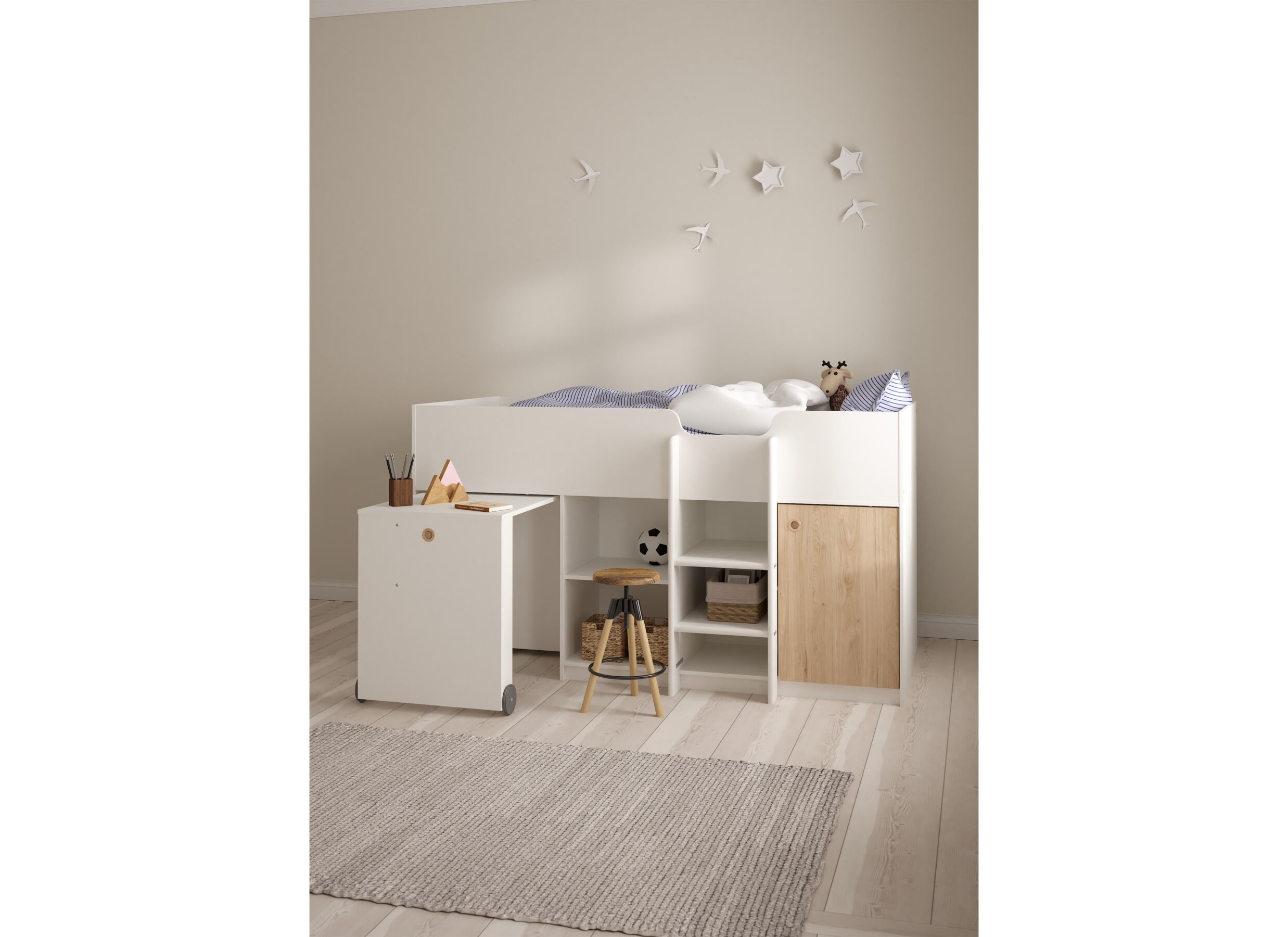 Foto ambiance - Lit mi-hauteur Lyon 90x200cm - décor - blanc & jackson hickory