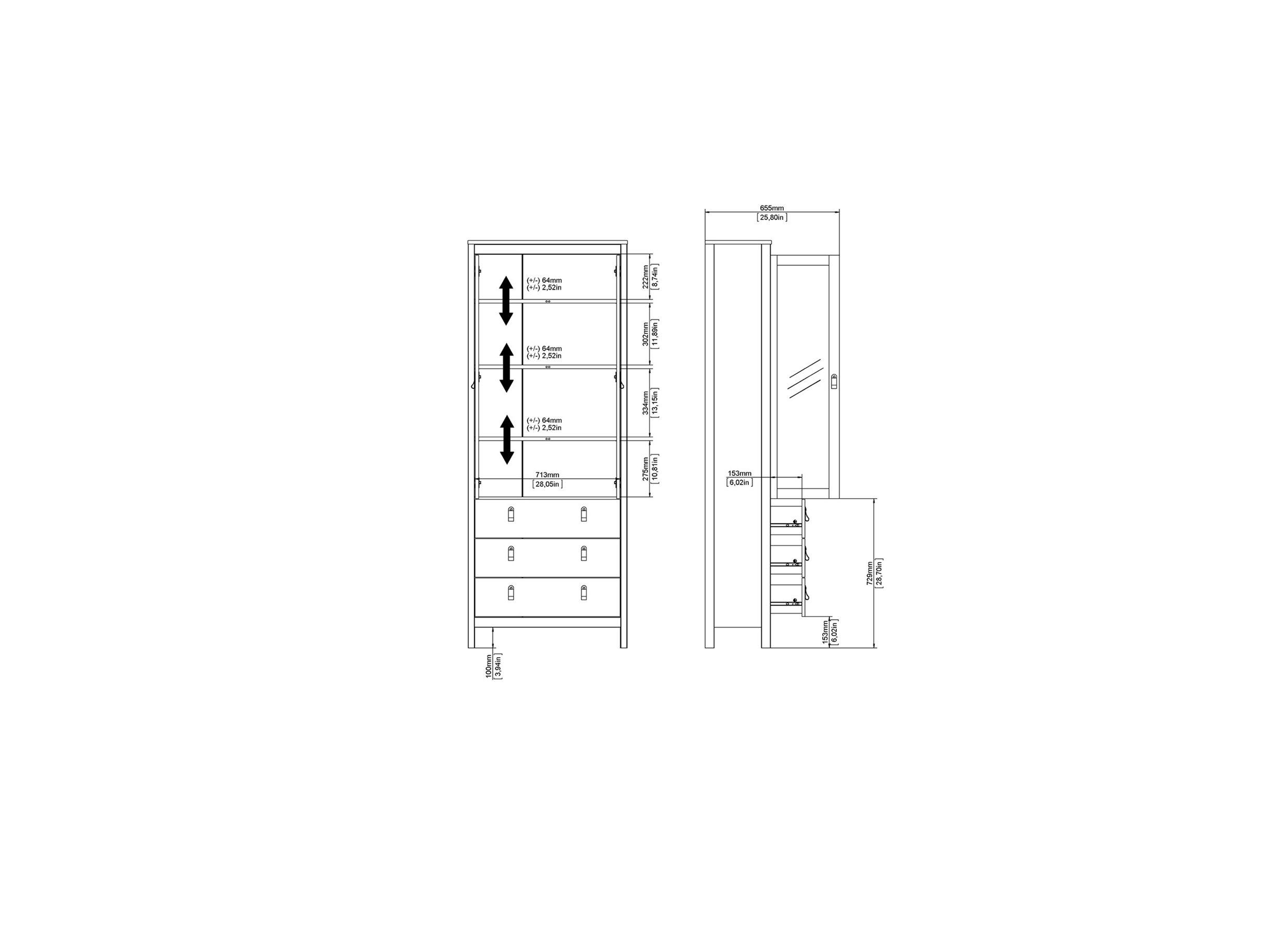 Vitrinekast Madrid 78cm - decor - zwart mat