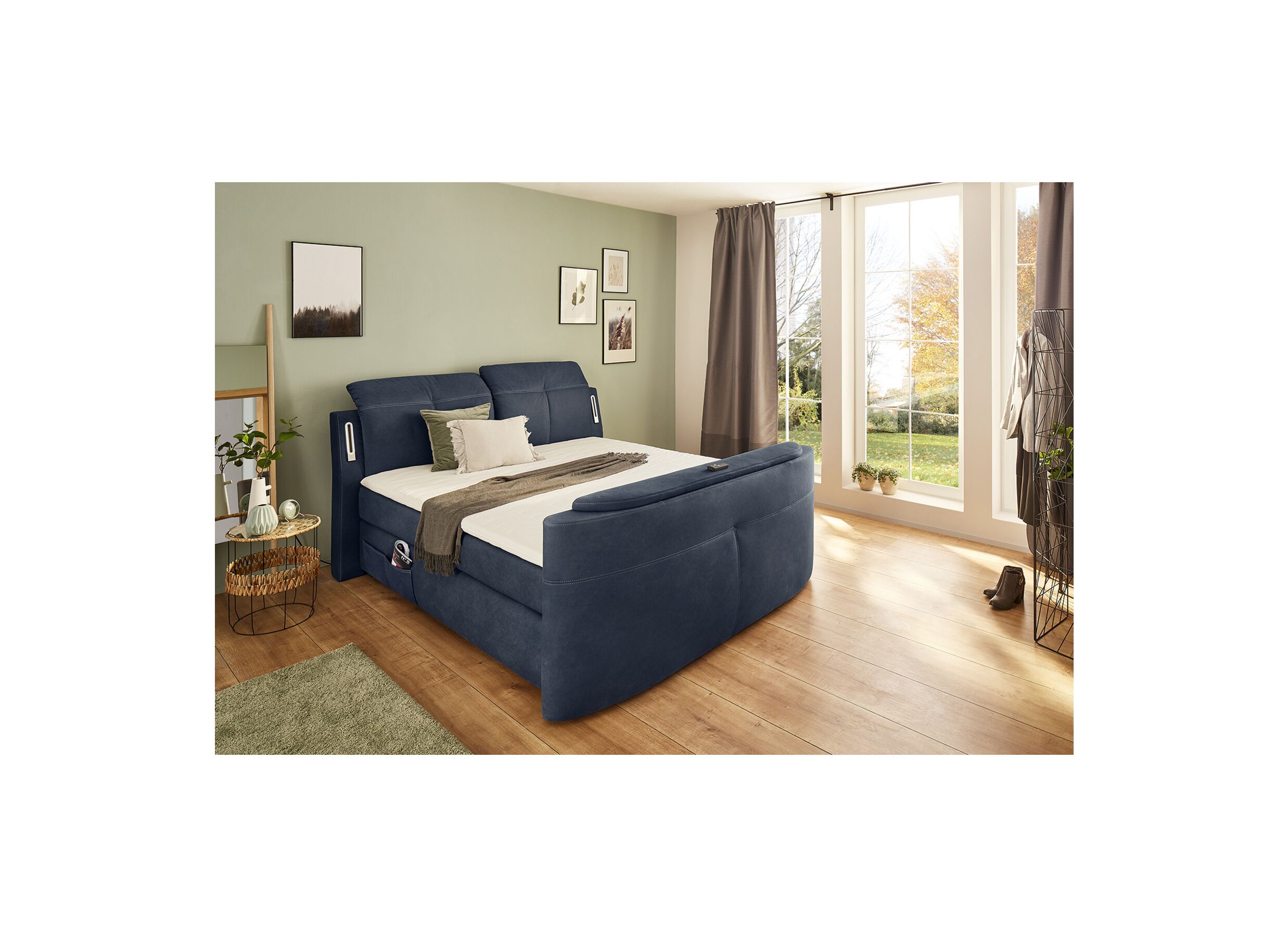 Boxspring Moviestar Max 180x200cm - stof - blauw met tv-lift