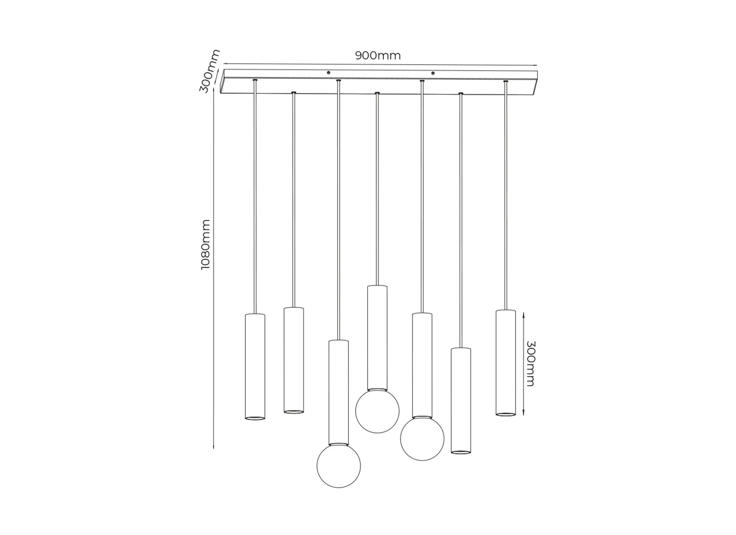 Dimensions - Suspension 90cm 4xGU10 3xE27 - aluminium - noir
