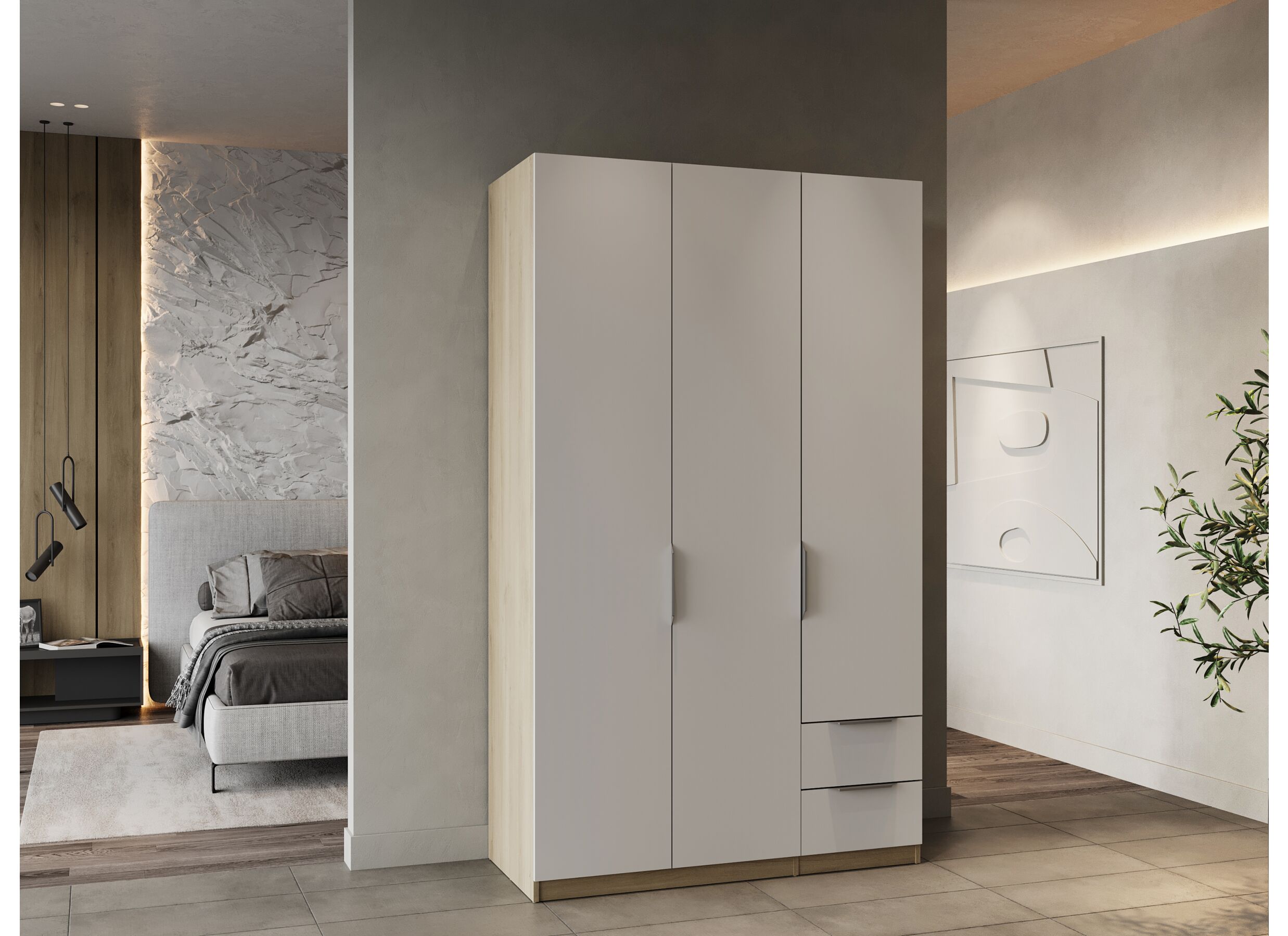 Garde-robe Ghost 119cm - decor - chêne kronberg/blanc