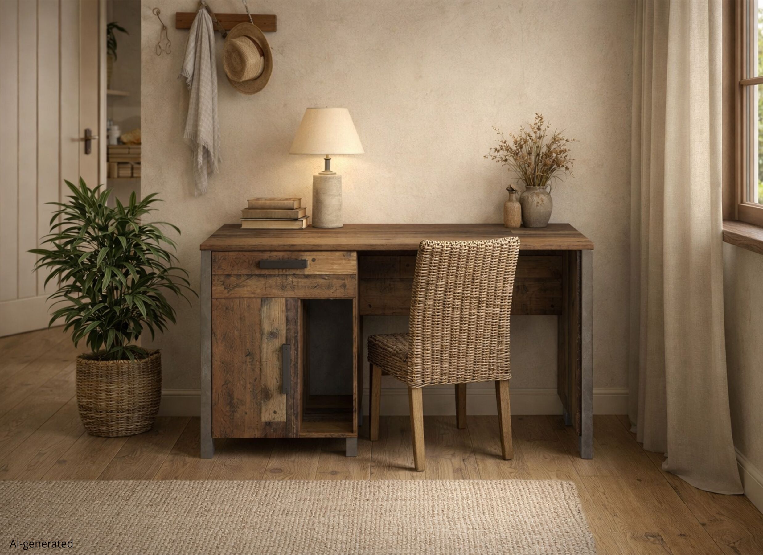 AI Generated - Bureau Clif 127x60cm - decor - old wood & beton
