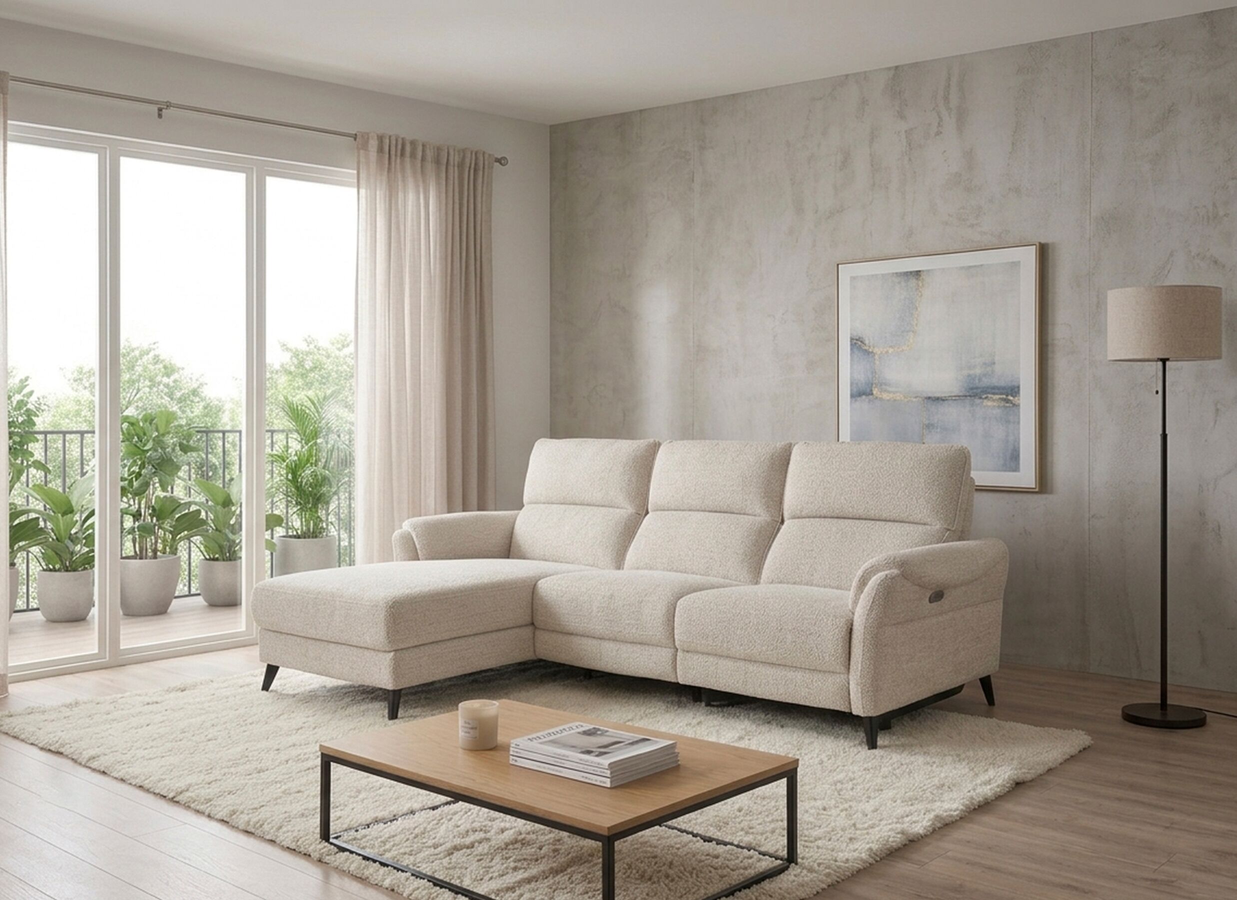 AI Generated - Hoeksalon Kenobi 239x164cm - stof - lichtgrijs met relax