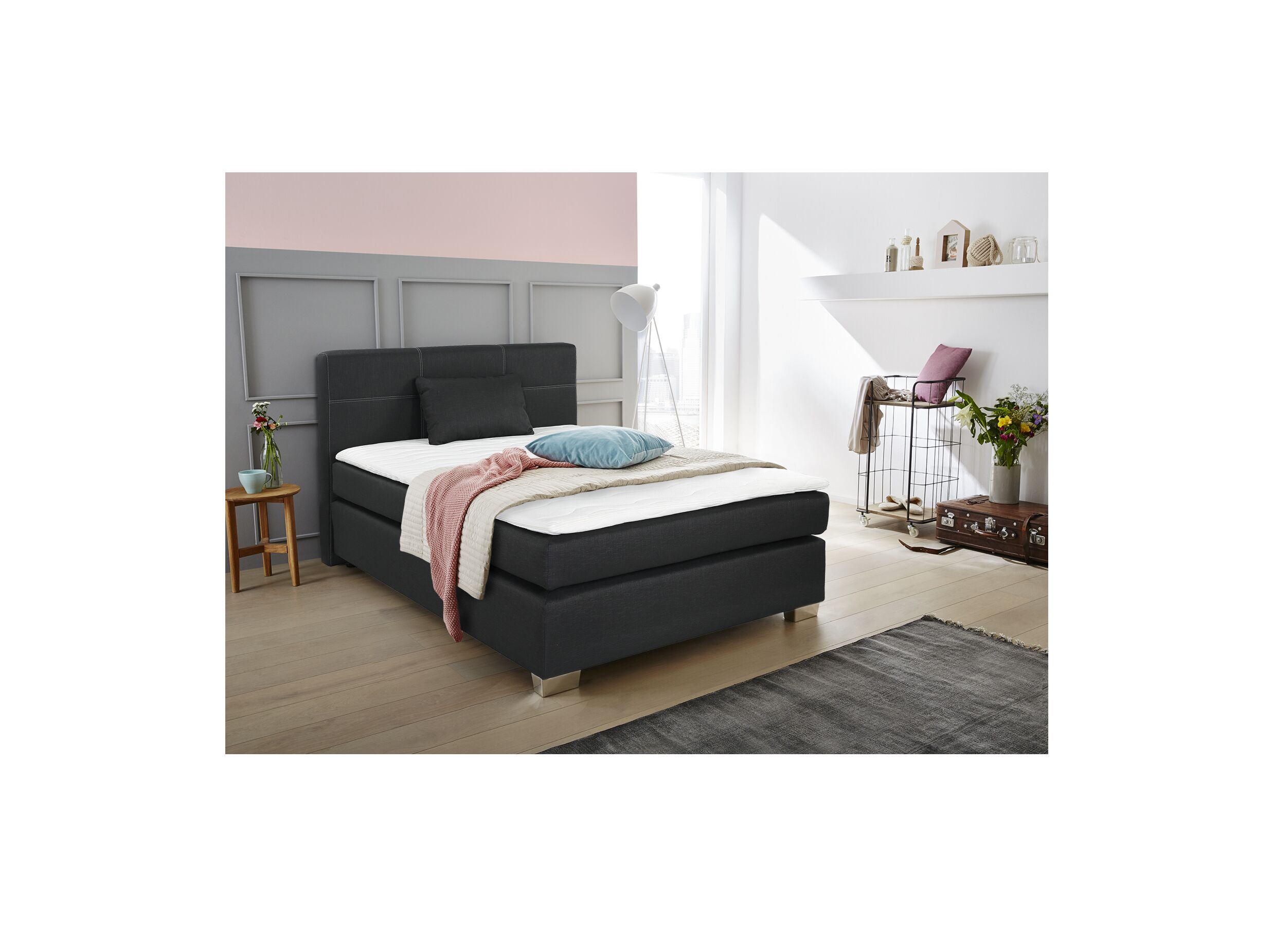 Boxspring Emilia 140x200cm - stof - antraciet