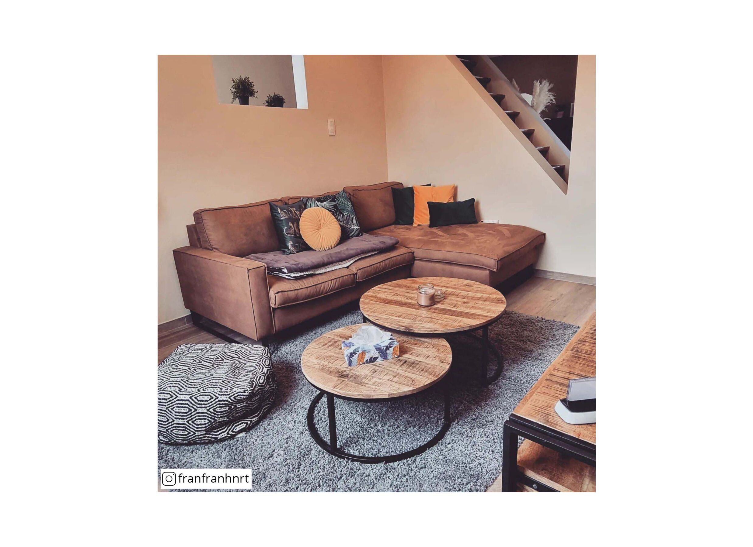 Salontafel Half Moon Ø80cm - metaal - naturel & zwart