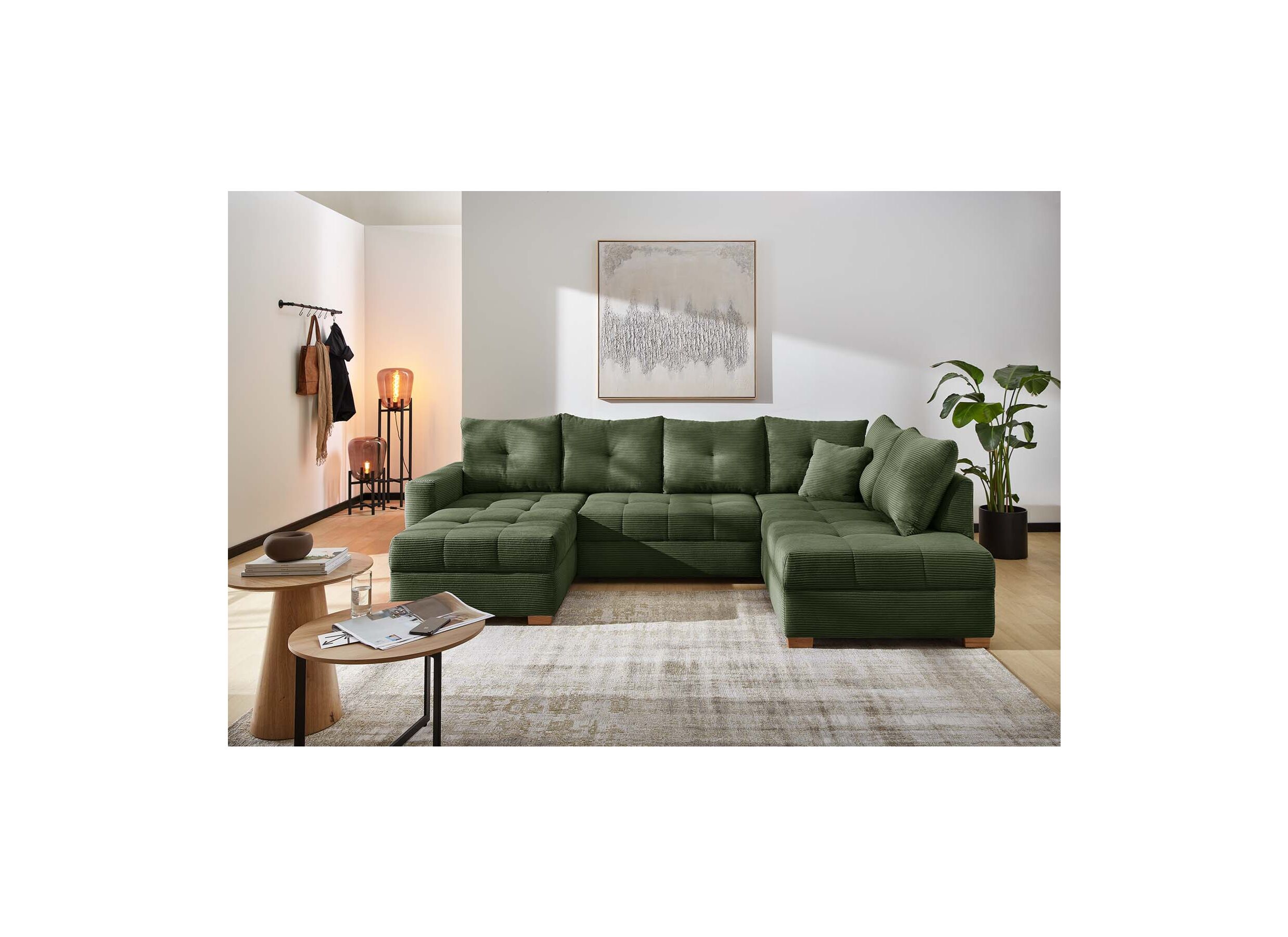 Foto ambiance - Canapé d'angle Abby 311x170cm - tissu - vert avec fonction lit