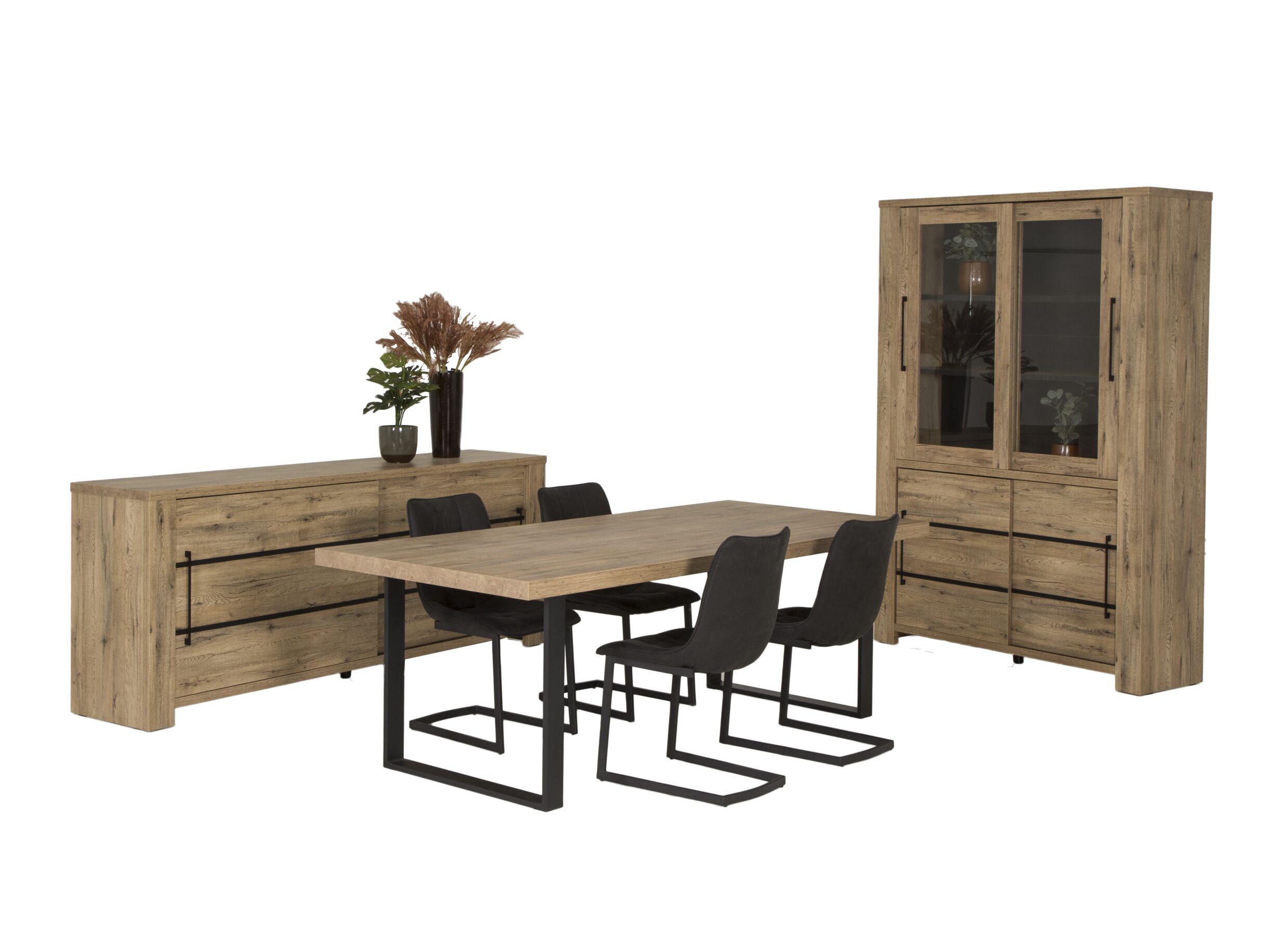 Salle à manger Otto avec 4 chaises Cloud - Salle à manger Otto avec 4 chaises Cloud - table 200x100cm - buffet 230cm - vitrine 146cm