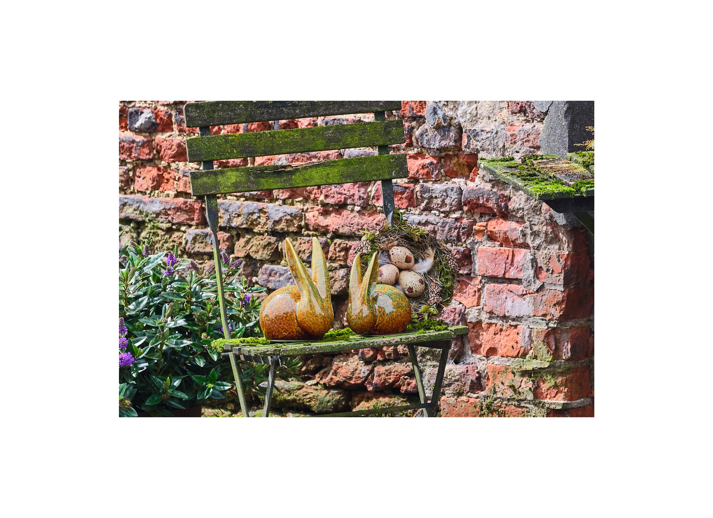 Foto ambiance - Statuette Lapin Bicolor Moutarde H14,5cm