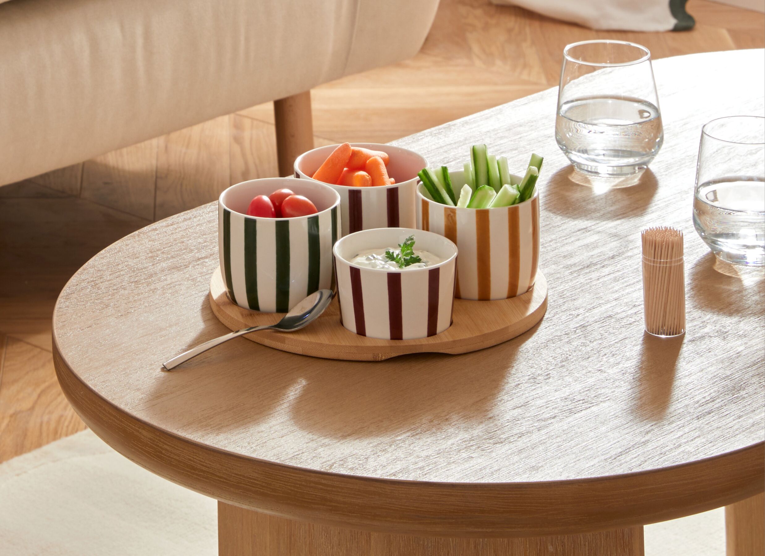 Foto ambiance - Set apéritif Cheri Ø25cm - bambou & porcelaine - multicolor