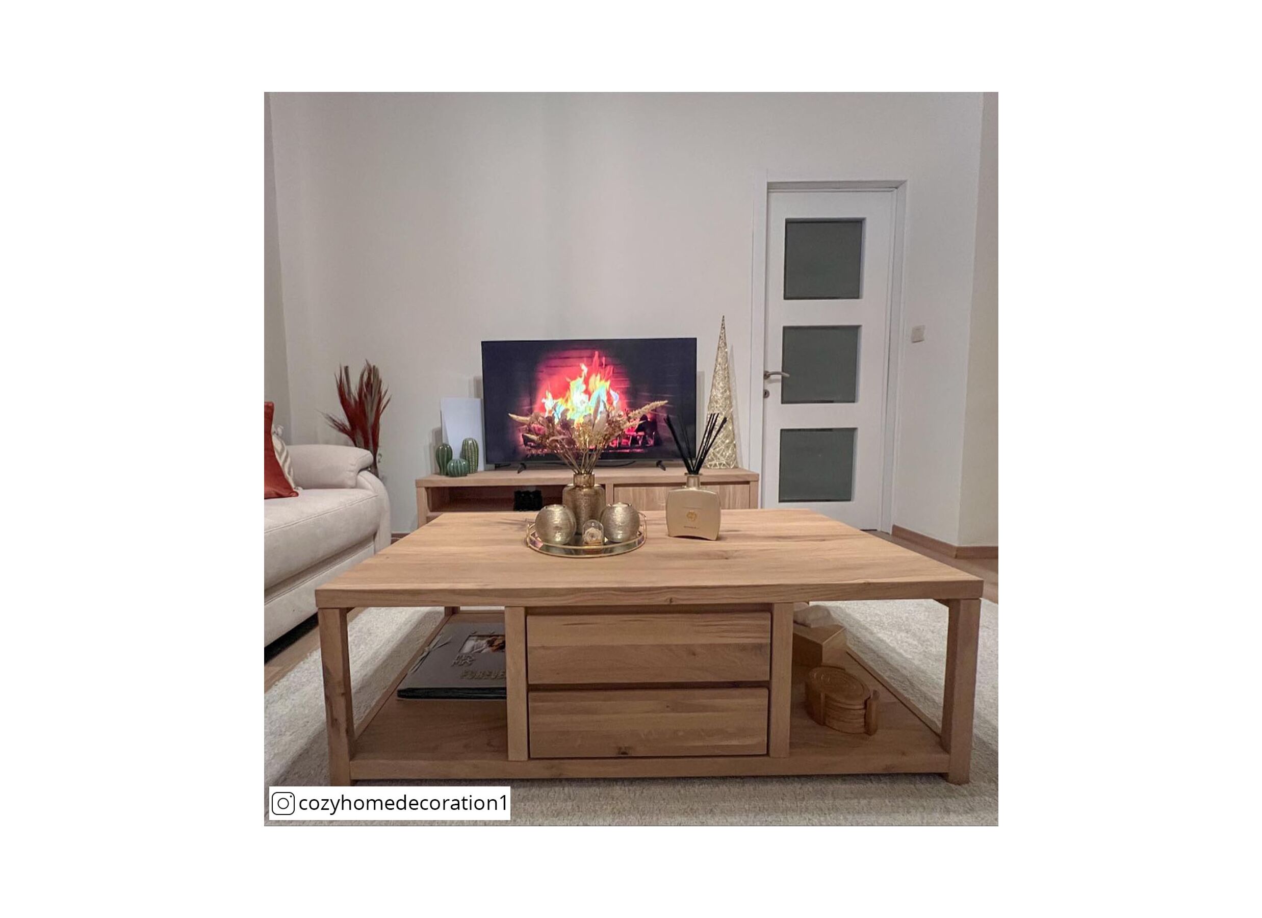 Table basse Amarillo 120x60cm - chêne massif & décor - naturel avec rangement