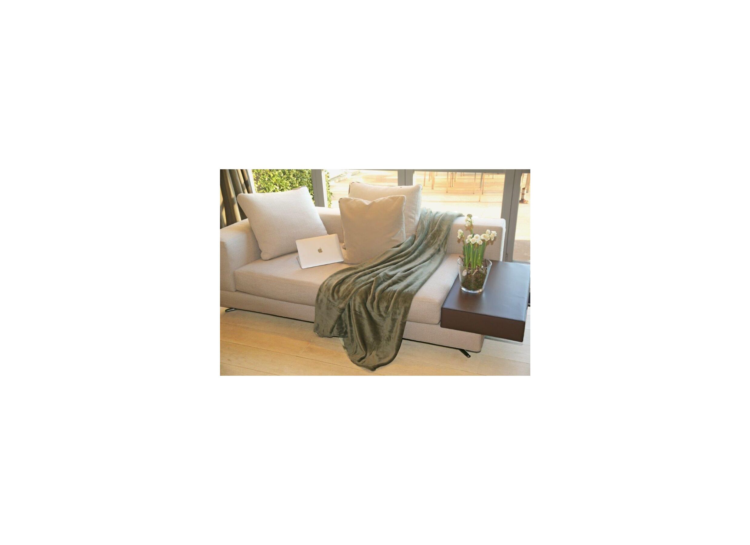 Plaid 220x240cm microfibre vert olive - Plaid 220x240cm microfibre vert olive