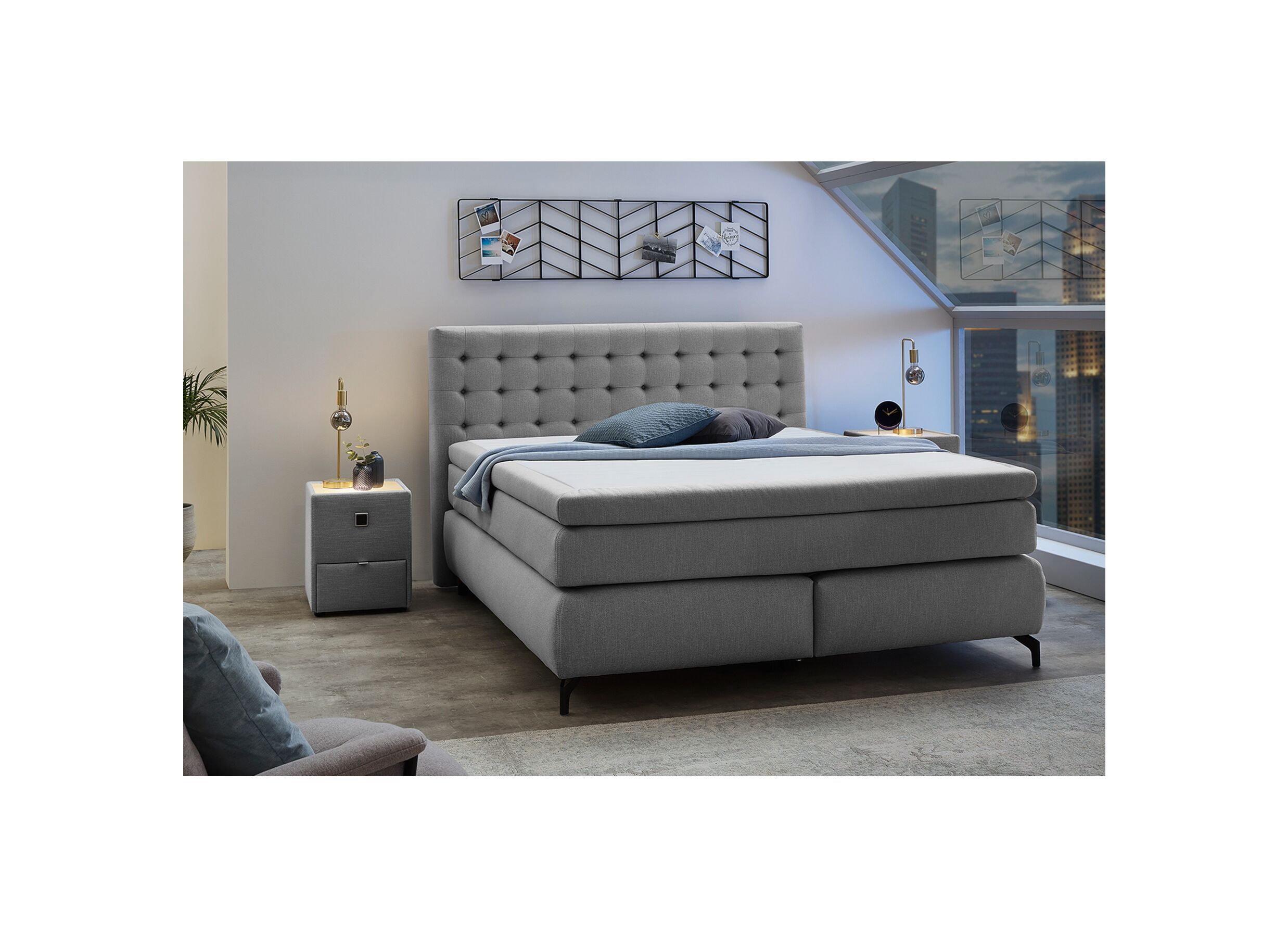 Boxspring Jessica 180x200cm tissu gris - Boxspring Jessica 180x200cm tissu gris