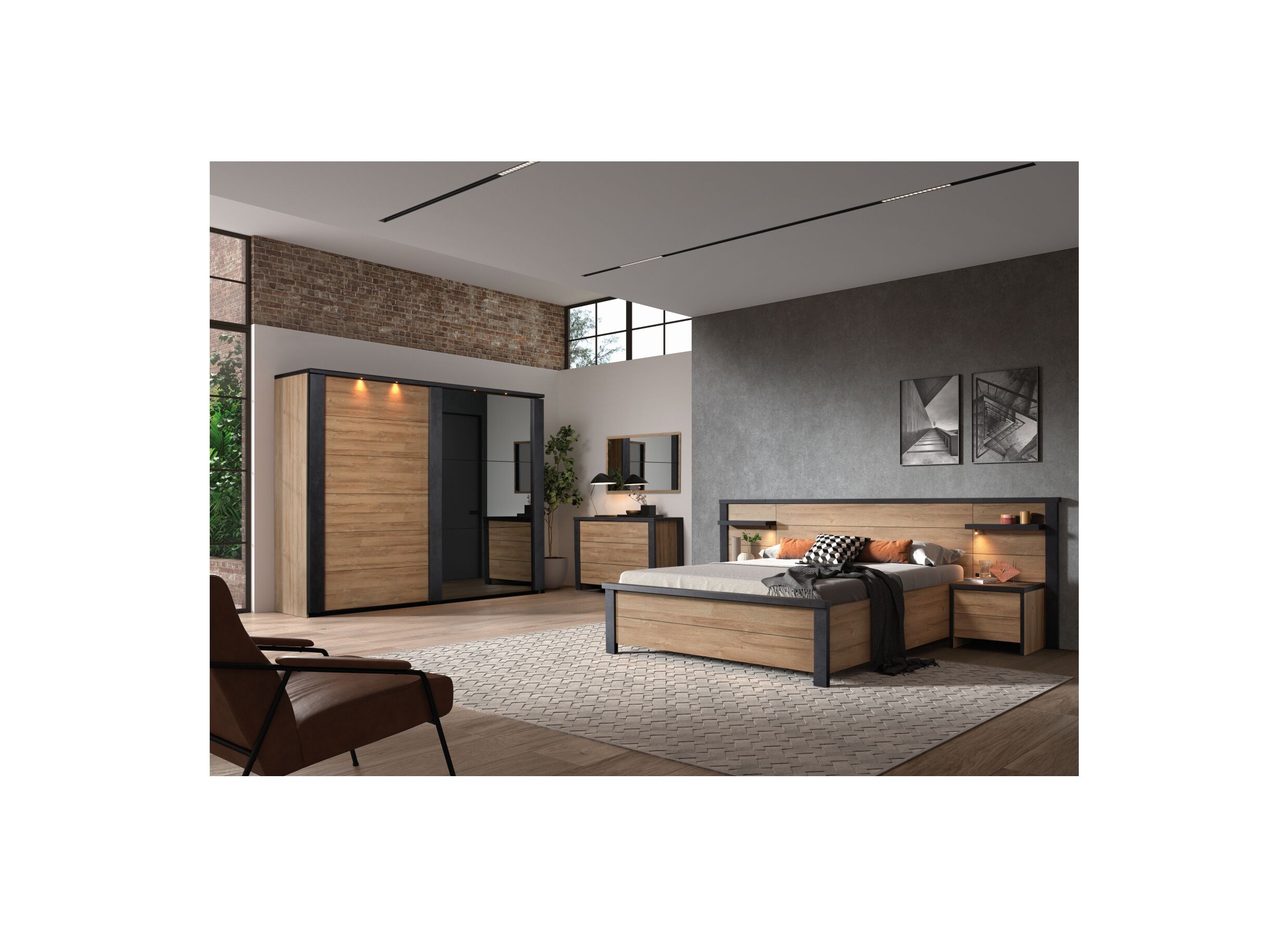 Chambre à coucher Phaedra avec lit 140x200cm - armoire 217cm - Chambre à coucher Phaedra avec lit 140x200cm - armoire 217cm
