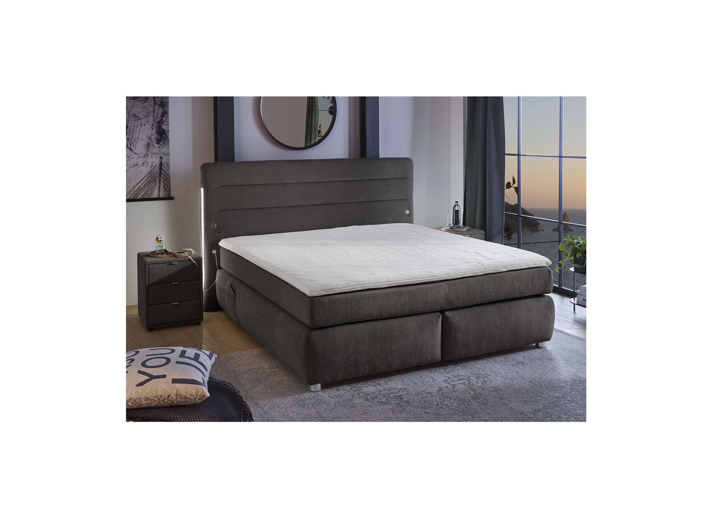 Boxspring Livia Normal 180x200cm tissu gris foncé - Boxspring Livia Normal 180x200cm tissu gris foncé