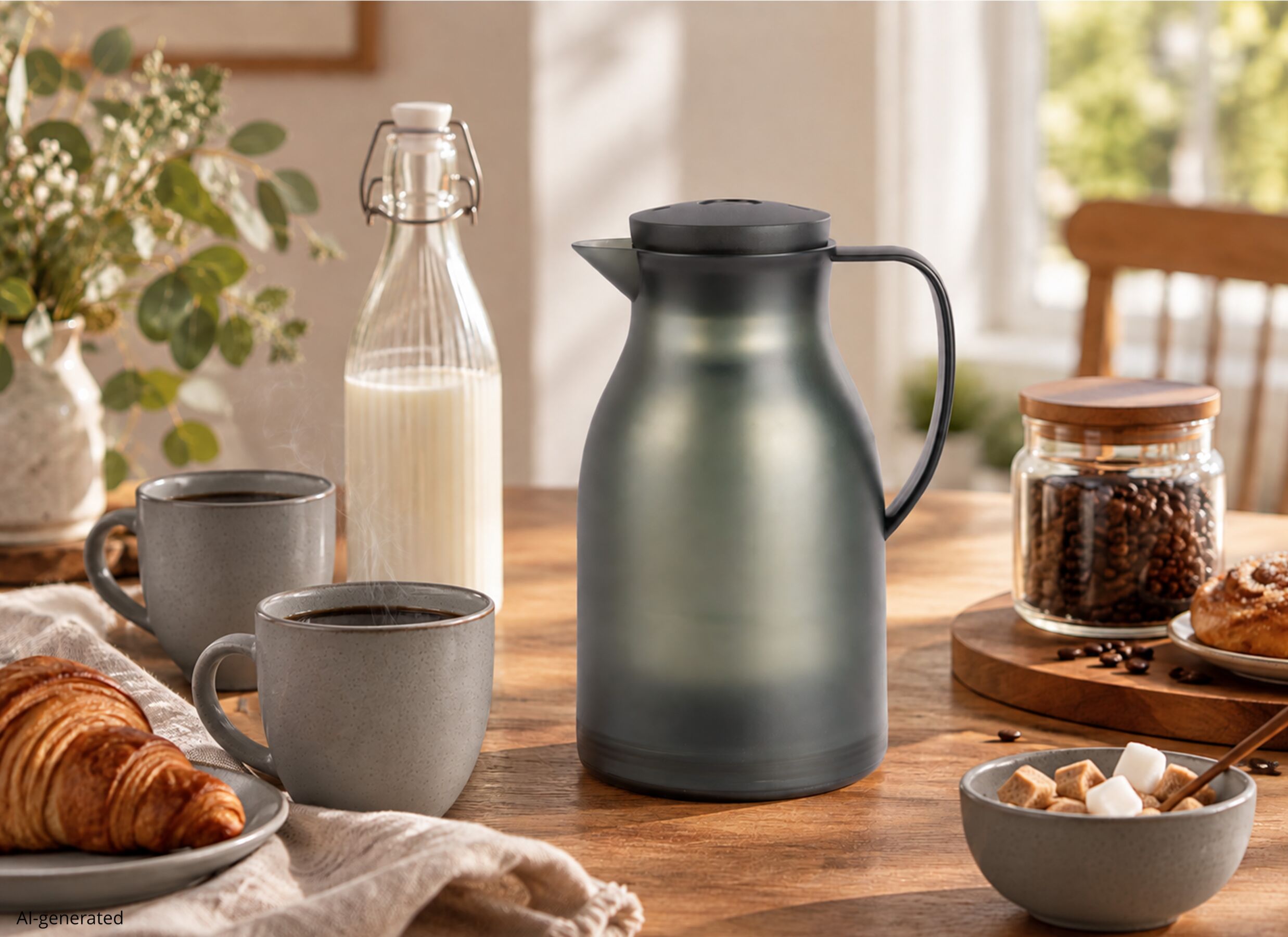 AI Generated - Koffiekan Brewly 1L - kunststof & glas - zwart
