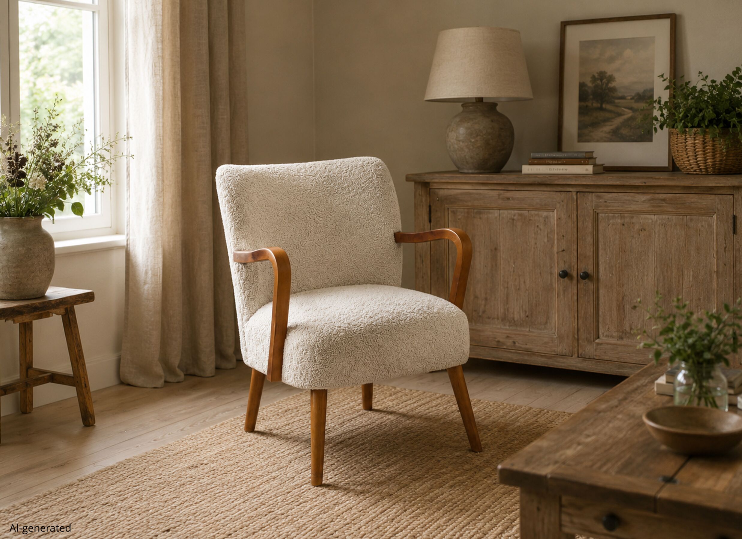 AI Generated - Fauteuil Klimt 62x70x78cm - stof - ecru