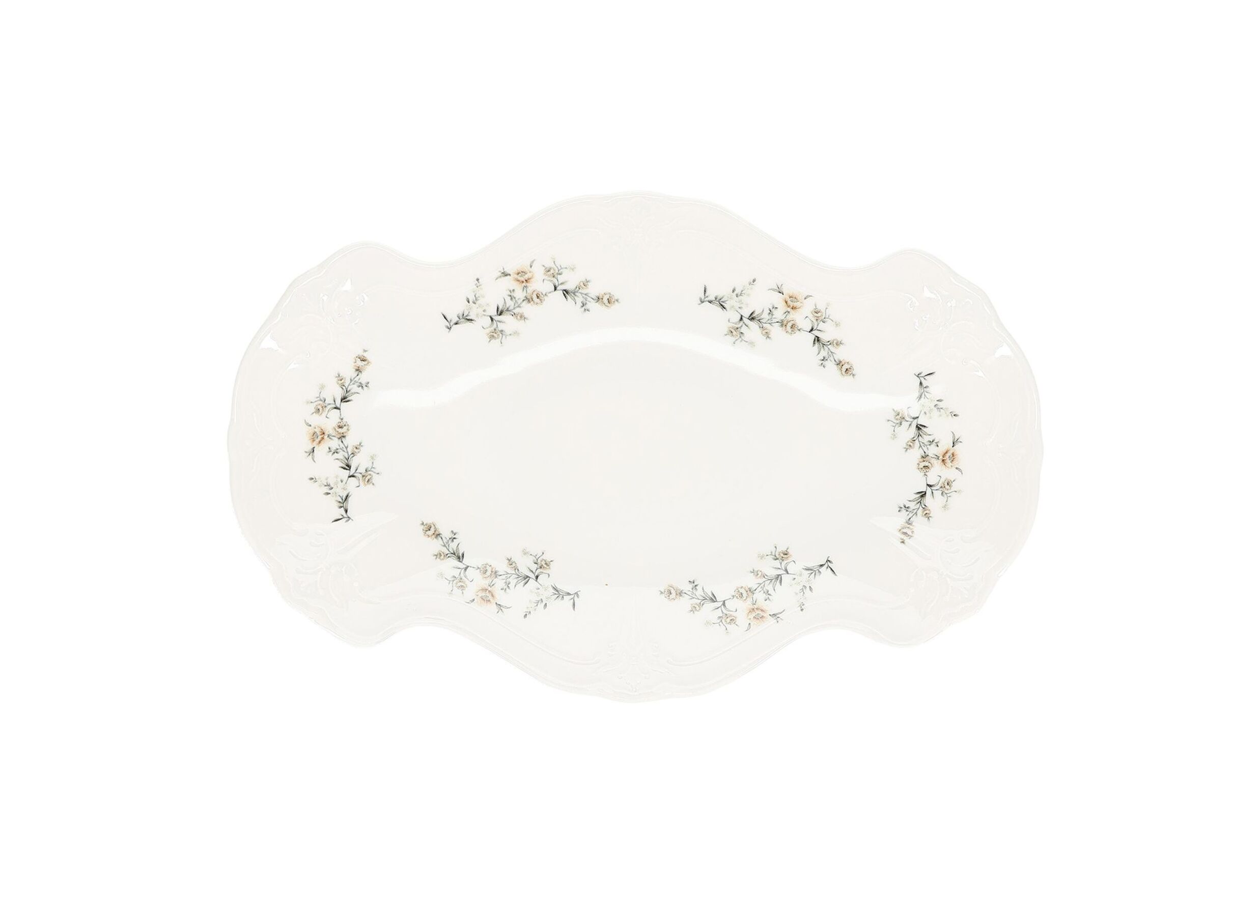 Aperçu - Plat Brown Flower Retro 39x25cm - porcelaine - blanc