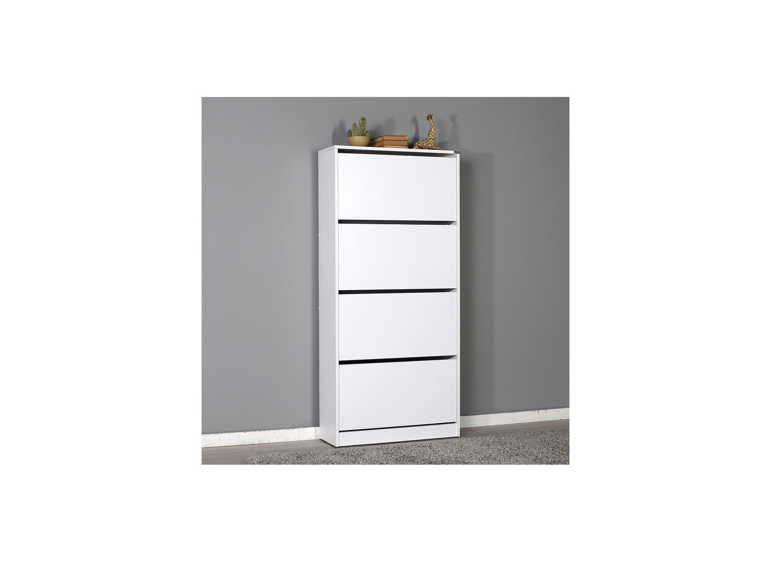 Armoire à chaussures Wellington 73x26x157cm - mélamine - blanc
