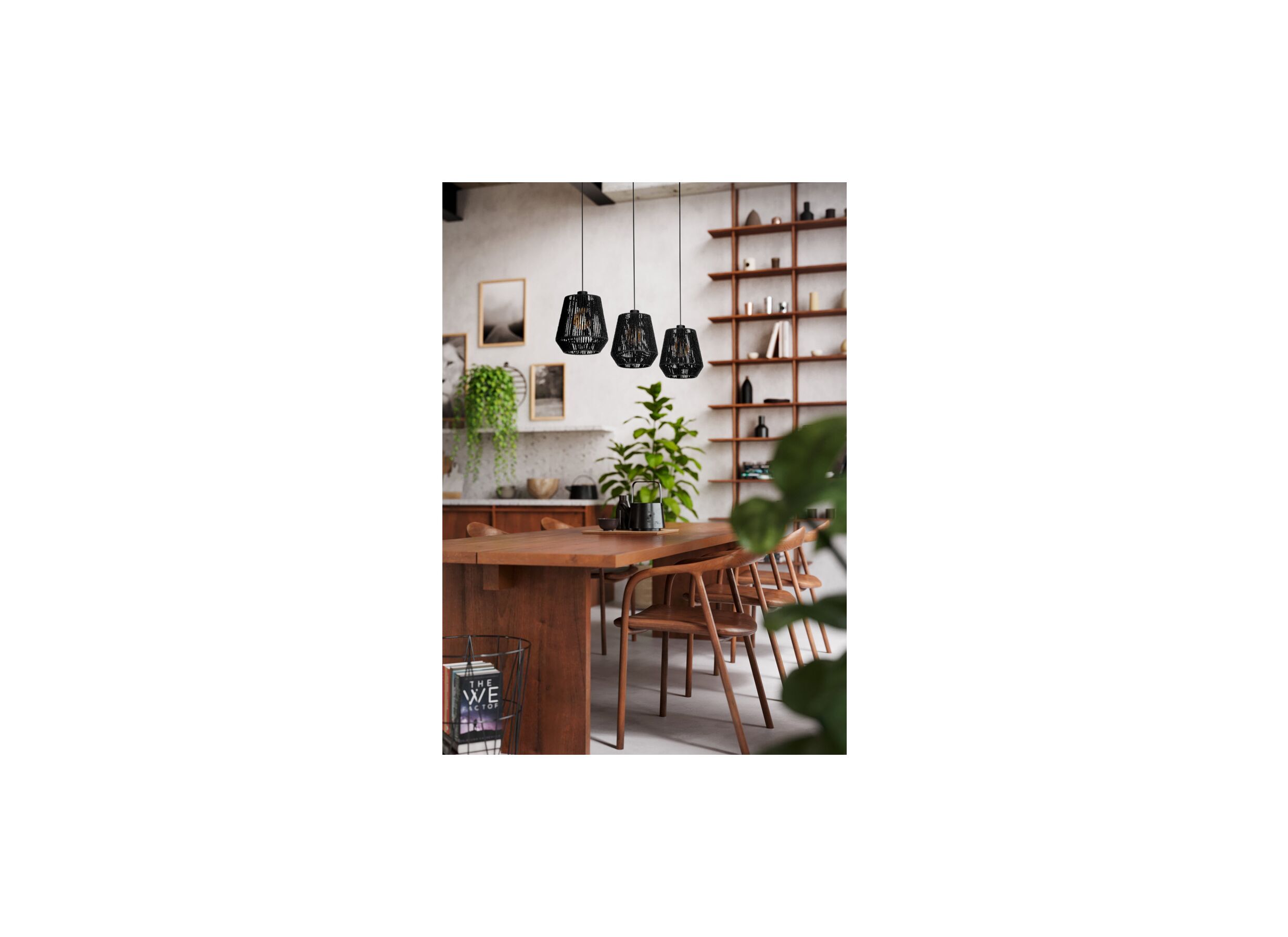 Sfeerfoto - Hanglamp Persley 92x22cm 60W E27 staal zwart