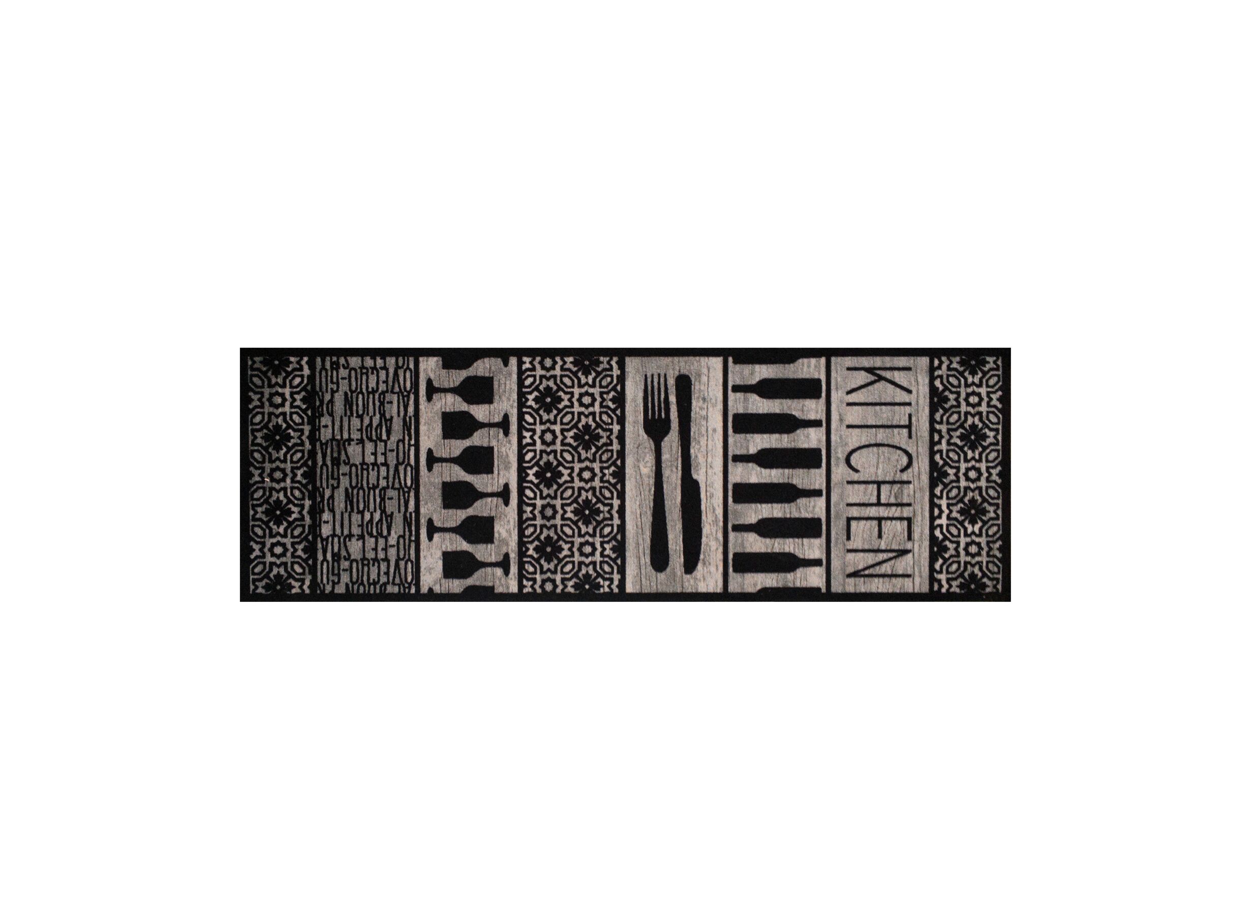 Keukenloper Kitchen Wood 150x50cm - stof - zwart/grijs