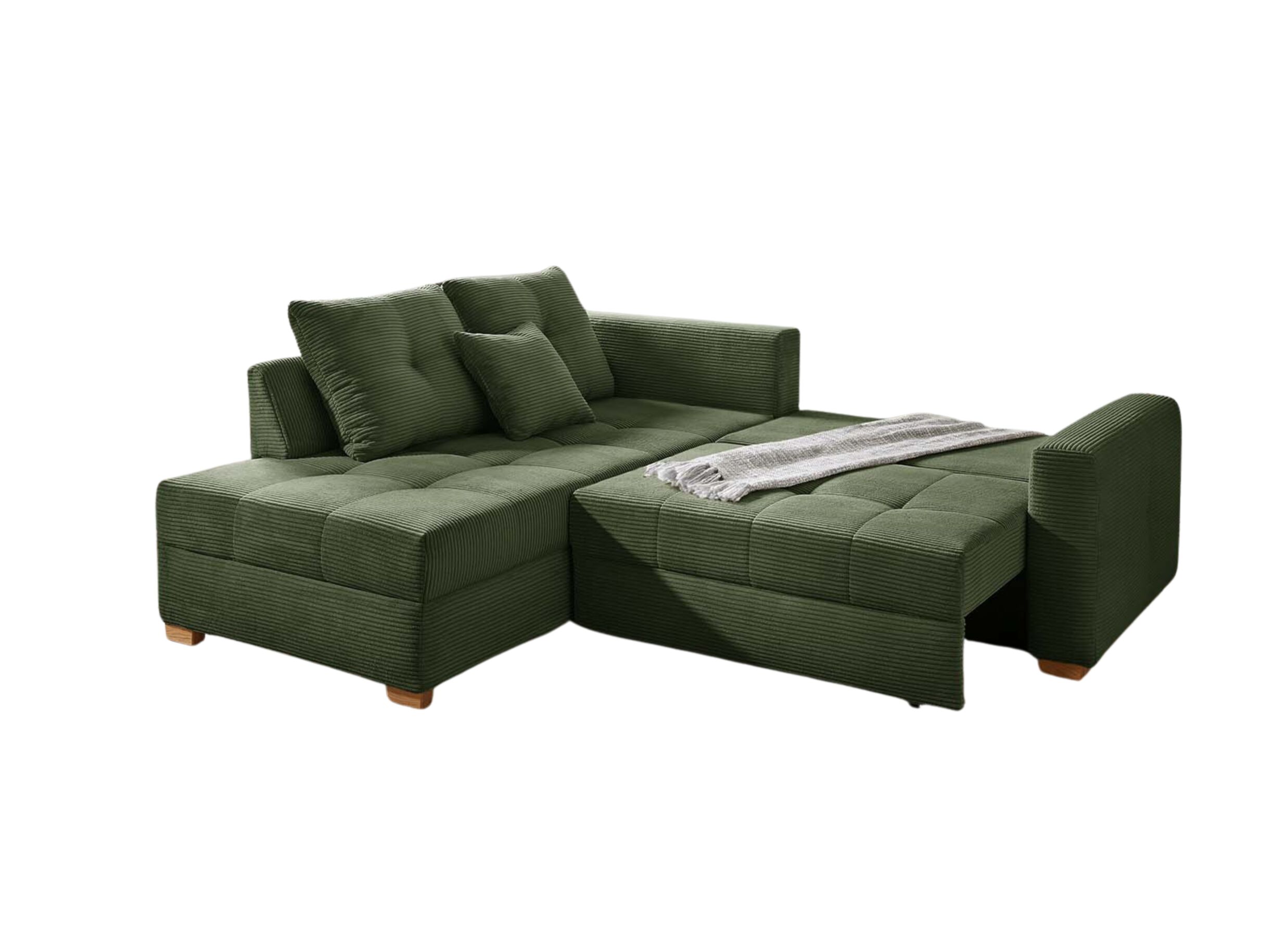 Aperçu - Canapé d'angle Heidelberg 228x199cm - tissu - vert avec funtion lit/relax et rangement