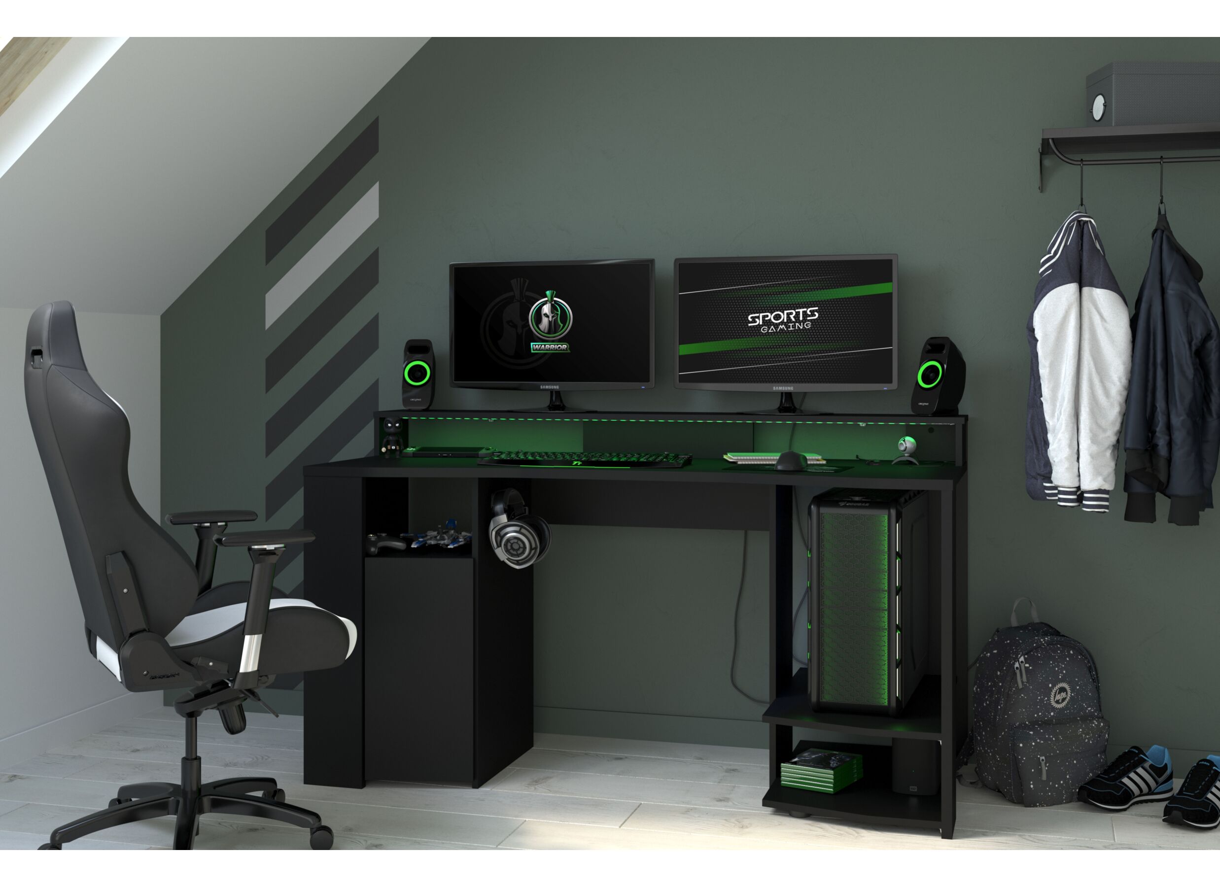 Sfeerfoto - Gamingbureau 152x62cm - decor - zwart