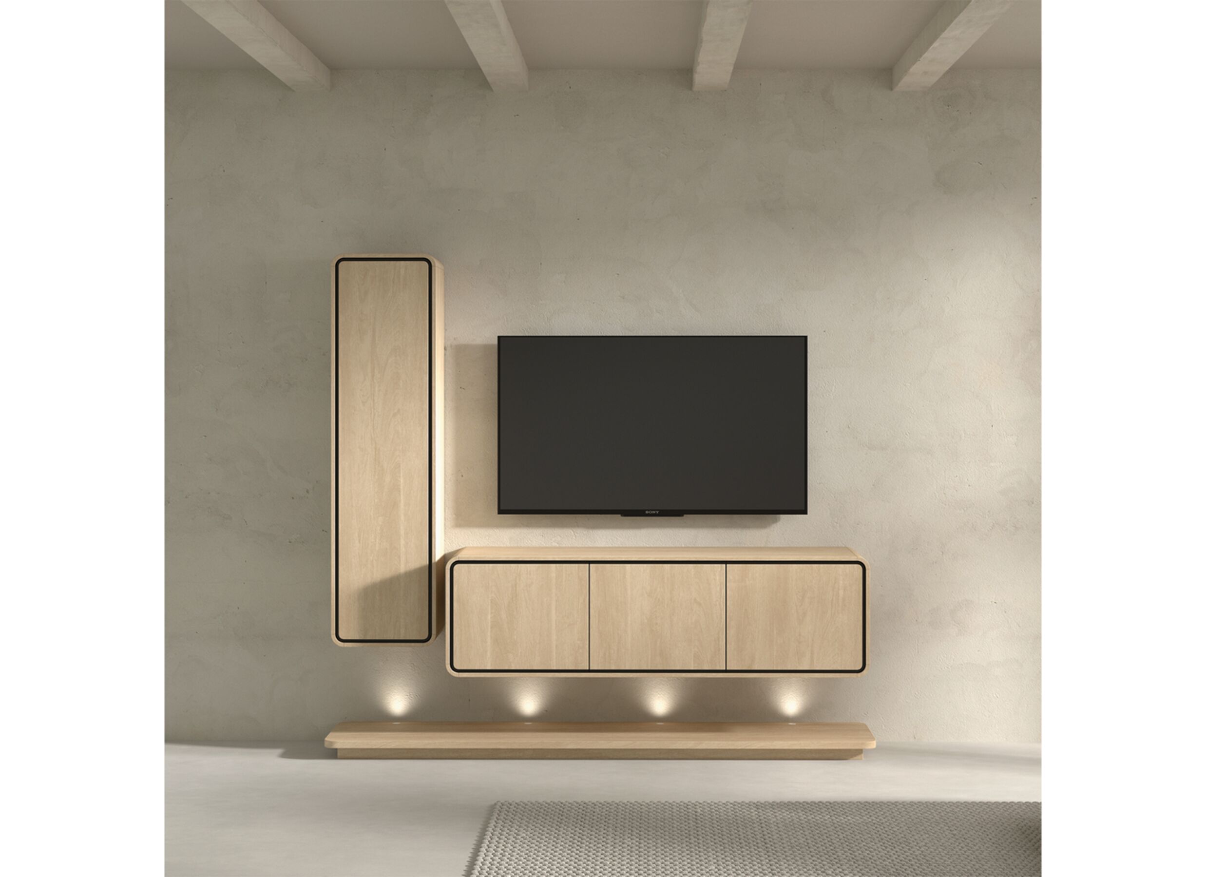 Sfeerfoto - Grondplateau 213cm - melamine - brushed sand oak nature